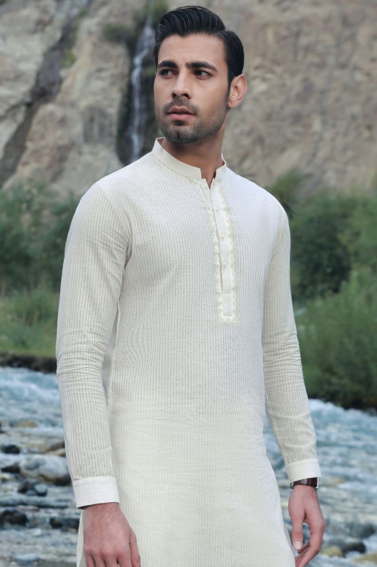 Premium Blended Light Grey Shalwar Kameez by J. Junaid Jamshed - Elegant Pakistani Traditional Outfit for Men, Perfect for Weddings, Eid & Special Occasions
