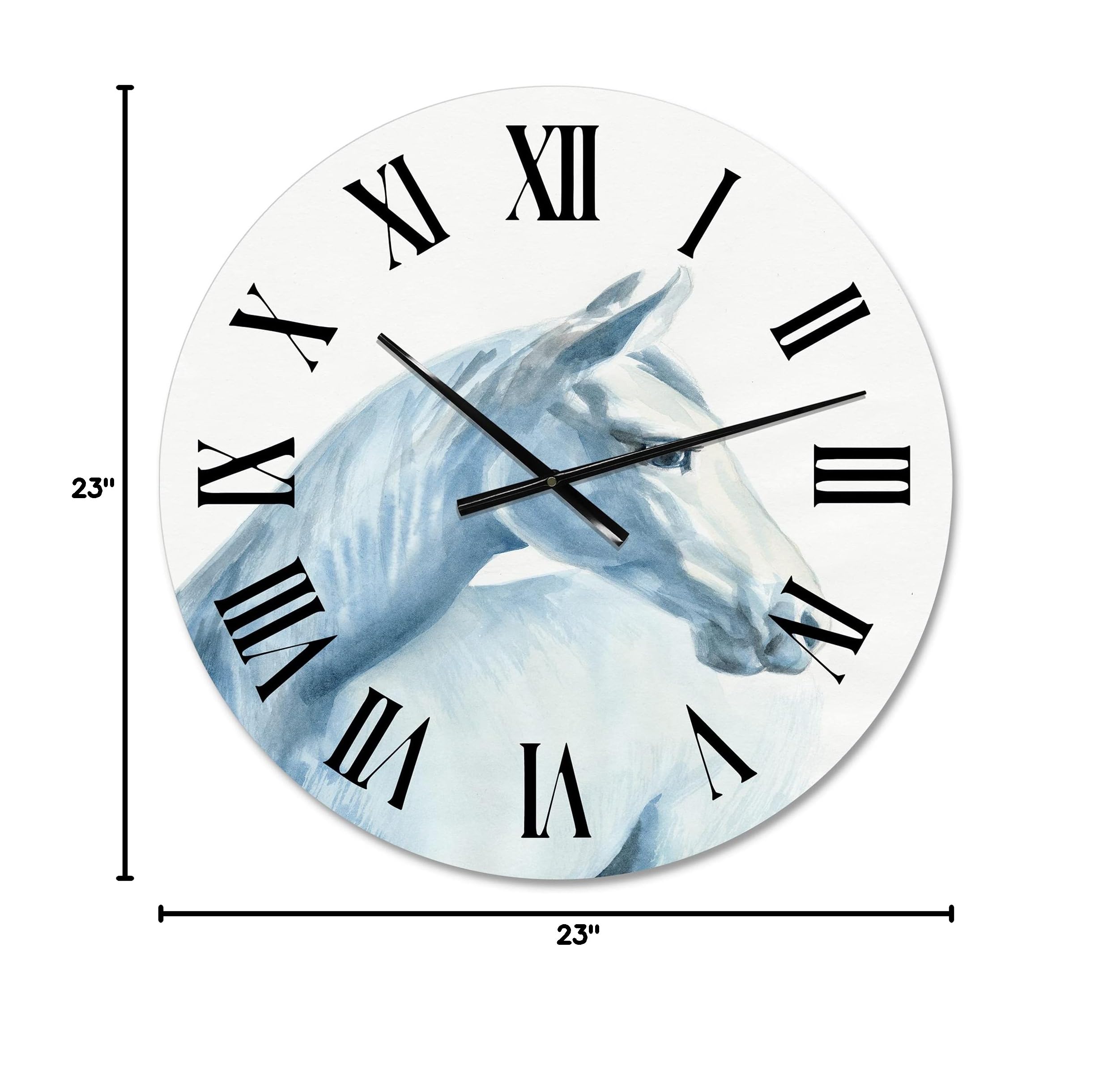 Farmhouse Wall Clock - Large Blue Horse Portrait Wall Clock for Bedroom, Living Room, Kitchen Decor | Rustic Home & Office Wall Art | Silent Non-Ticking Battery Operated Clock