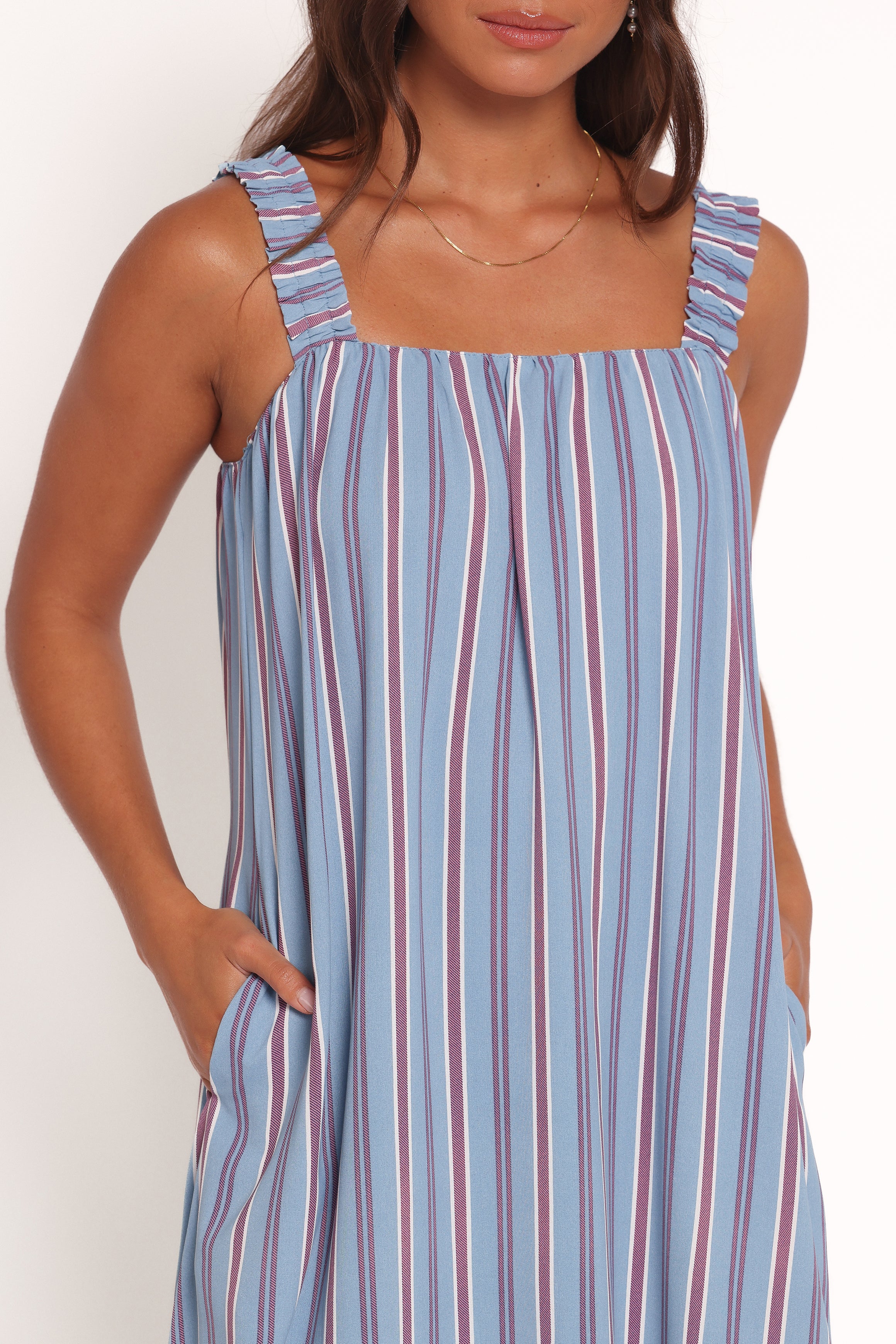 Alessandra Women's Blue Striped Maxi Dress - Elegant Long Flowy Summer Dress for Beach, Vacation & Casual Wear
