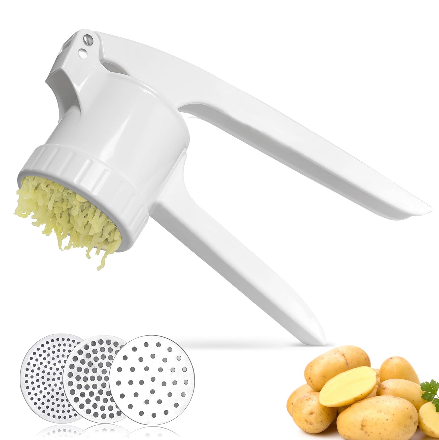 Premium Potato Ricer & Masher with 3 Interchangeable Discs - Heavy Duty Stainless Steel Kitchen Tool for Smooth Mashed Potatoes, Vegetables, Baby Food & Purees - Ideal for Home Cooking, Meal Prep & Restaurant Use