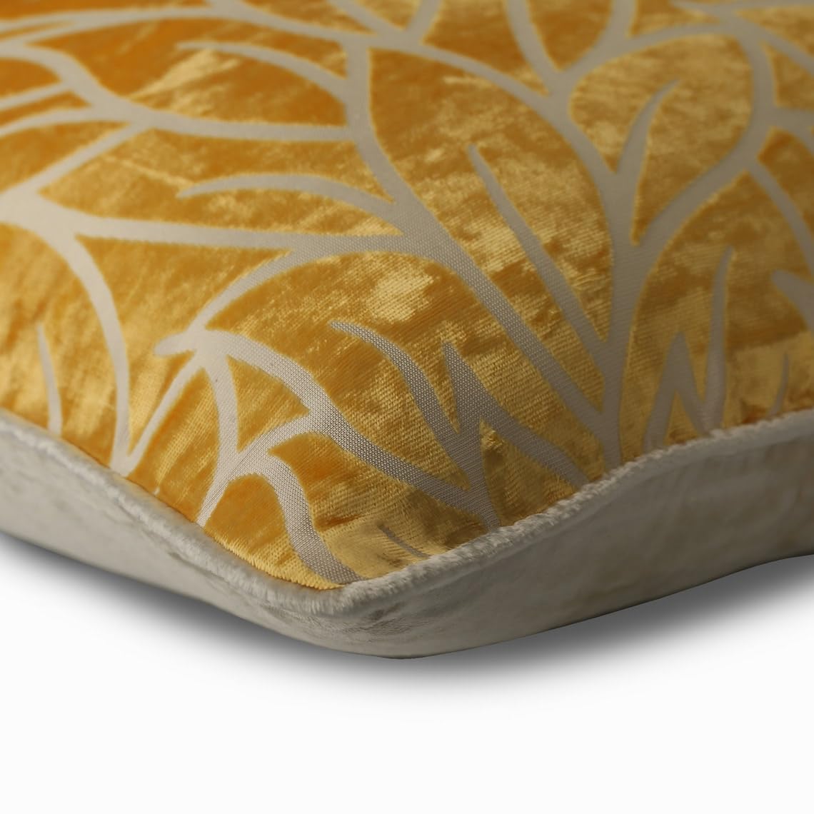 16x16 Inch Burnout Velvet Zippered Pillow Cover - Mimosa Yellow Leaf Design, Modern Floral Throw Pillow Case for Sofa, Bed & Home Decor (40x40cm) | Perfect for Living Room, Bedroom & Cozy Spaces