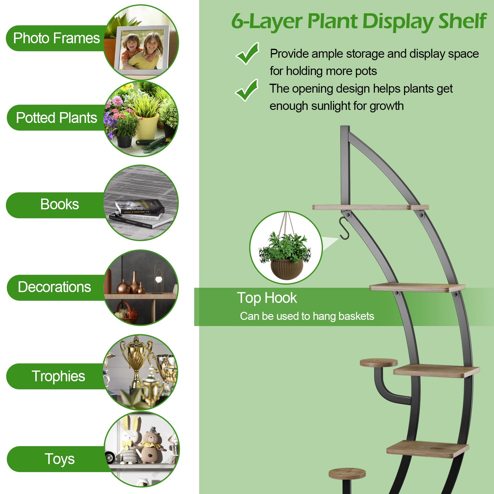 Giantex 6-Tier Half Moon Metal Plant Stand Indoor, 61