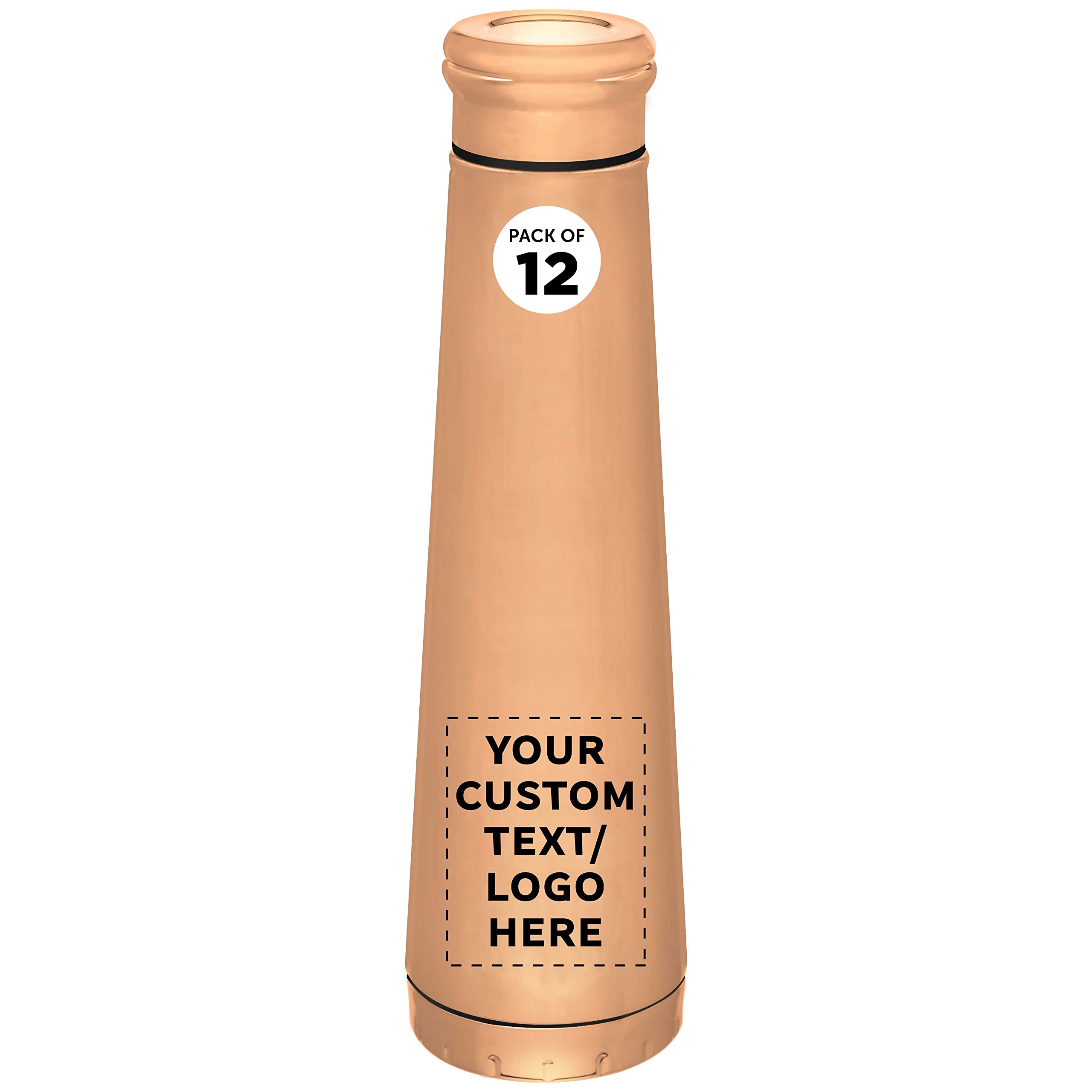 12-Pack Custom Stainless Steel Water Bottles 16oz - Double Wall Insulated Personalized Bulk Pack for Coffee, Beer & Beverages (Bronze) - Ideal for Office Gifts, Camping & Sports Hydration