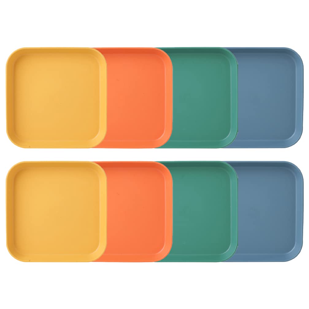 DOITOOL 8-Piece Clear Square Wheat Straw Plates - Eco-Friendly Small Food Trays for Pasta, Snacks, Pickles & Serving | Dishwasher Safe PP Plastic Tableware for Parties, Picnics & Home Dining