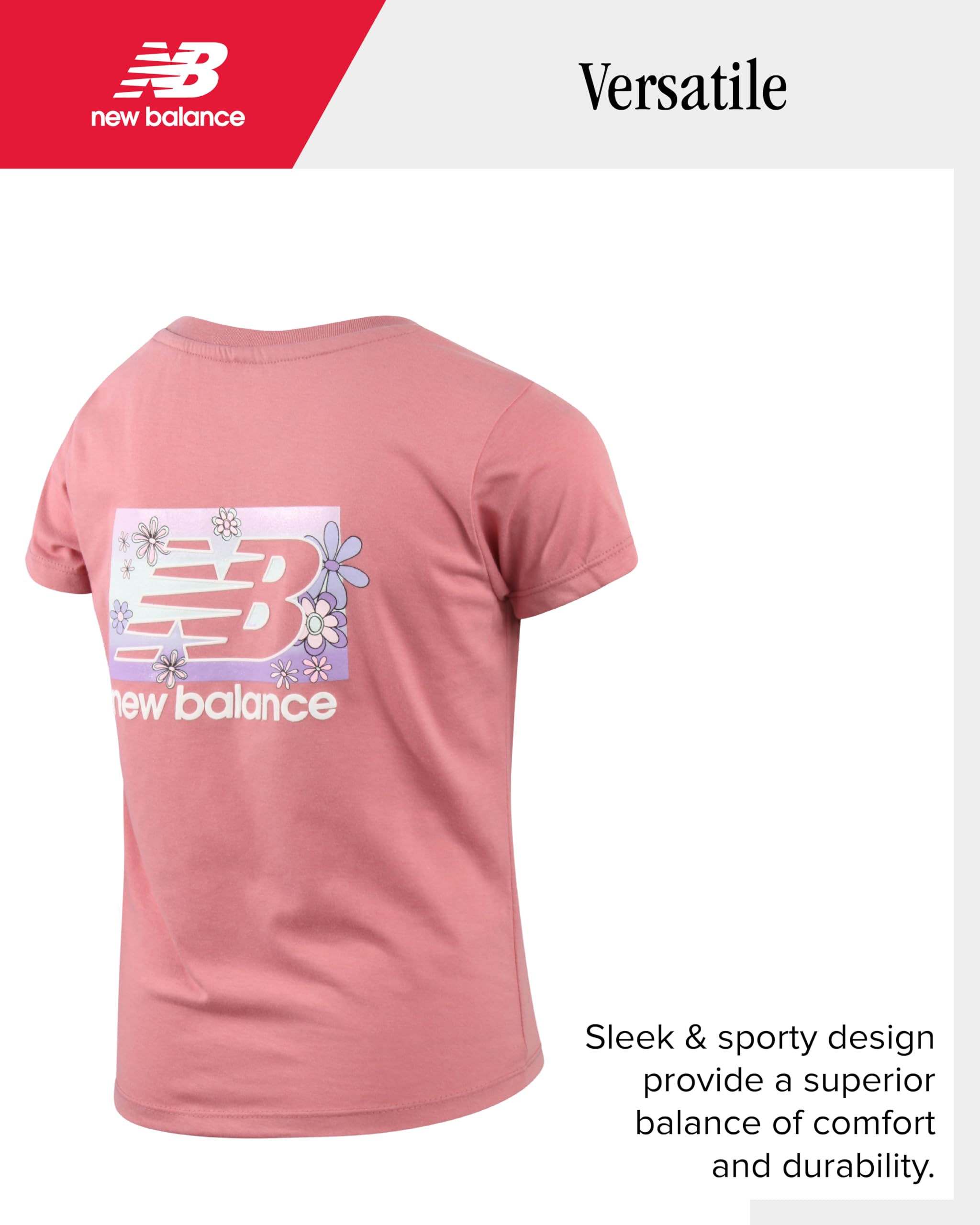 New Balance Girls' Jogger Set - Short Sleeve Performance T-Shirt & Sweatpants Outfit (Size 7-16) | Athletic Wear for Running, Gym & Casual Play