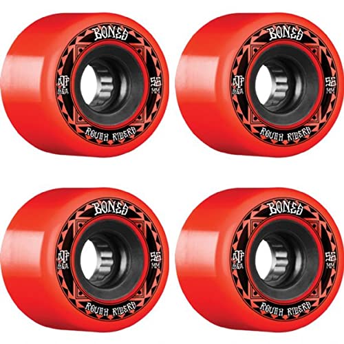 Bones Wheels ATF Rough Rider Skateboard Wheels 56mm 80a Durometer - Red/Black (4 Pack) - Perfect for Street Skating, Cruising & Rough Terrain