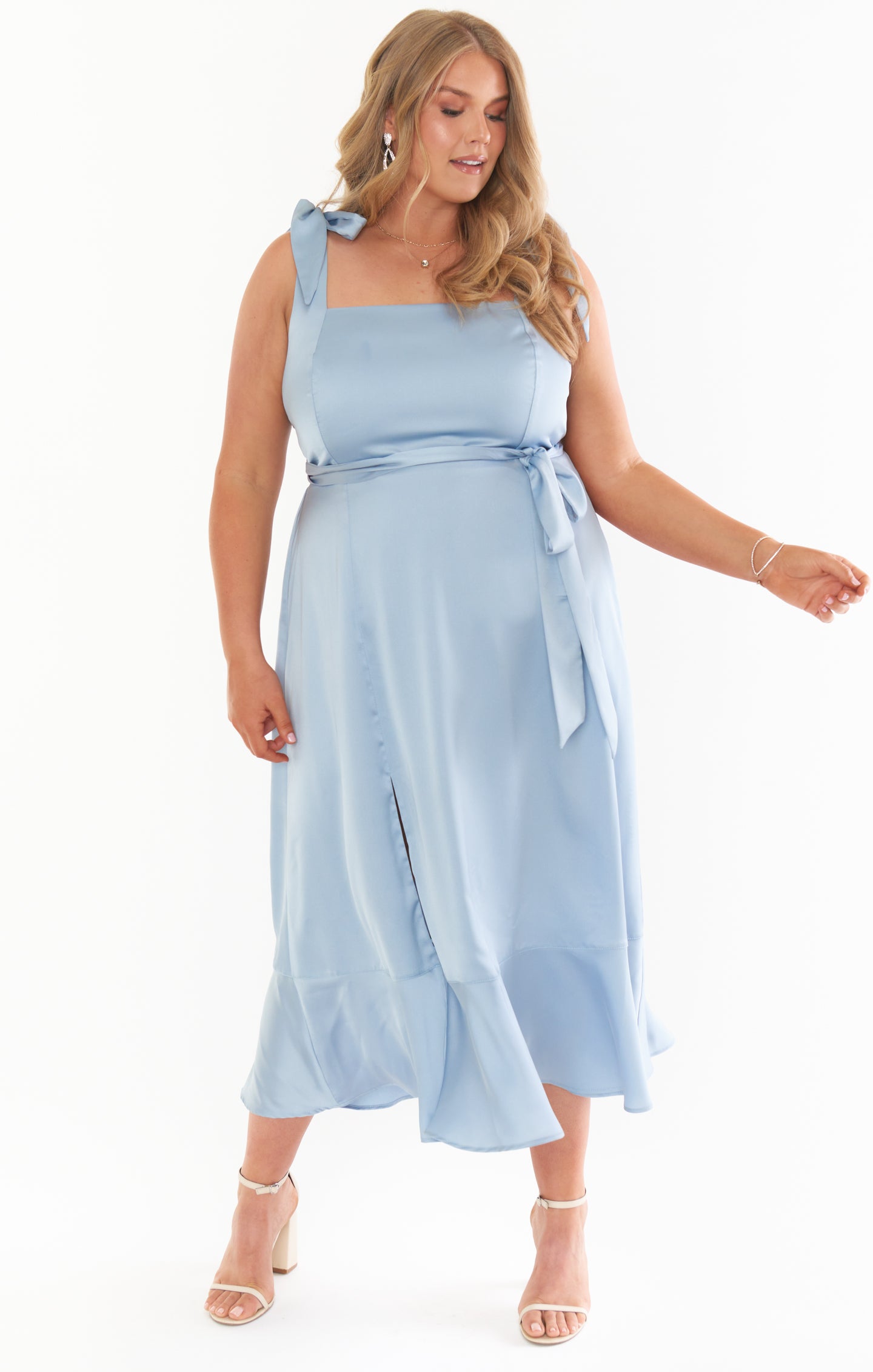 Claire Midi Dress in Steel Blue - Luxe Satin Formal Dress for Women | Perfect for Weddings, Parties & Evening Events