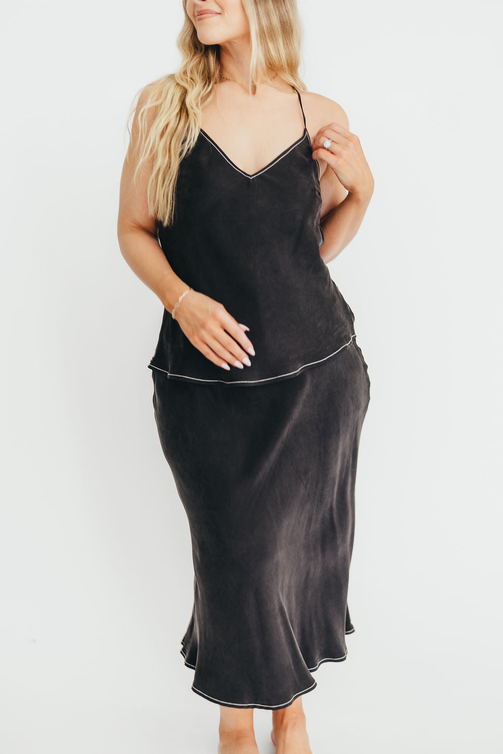 Romana Black Cami Top and Skirt Set - Women's Lace Trim Sleepwear & Lounge Outfit for Nightwear, Home Relaxing, and Vacation