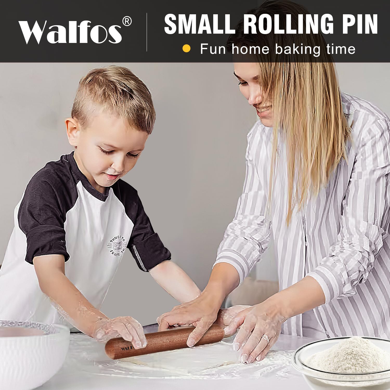 Walfos French Rolling Pin Set - Natural Wooden Baking Dough Roller (8
