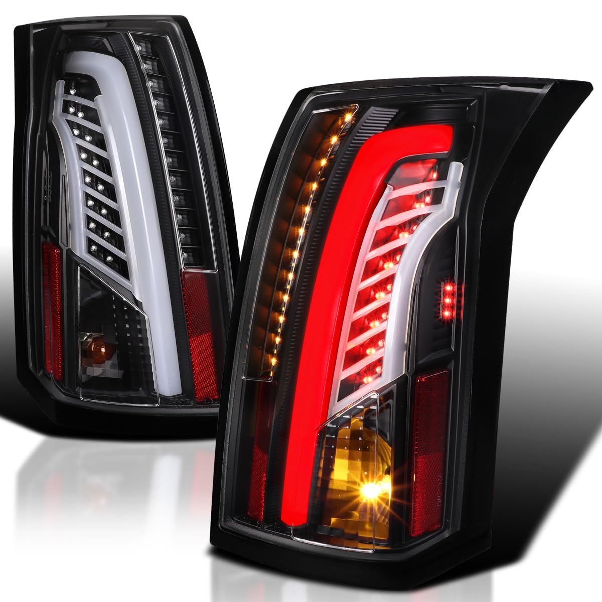 Spec-D Tuning Black LED Tail Lights for 2003-2007 Cadillac CTS - Left & Right Pair Assembly - Enhanced Visibility & Style for Night Driving & Custom Car Upgrades