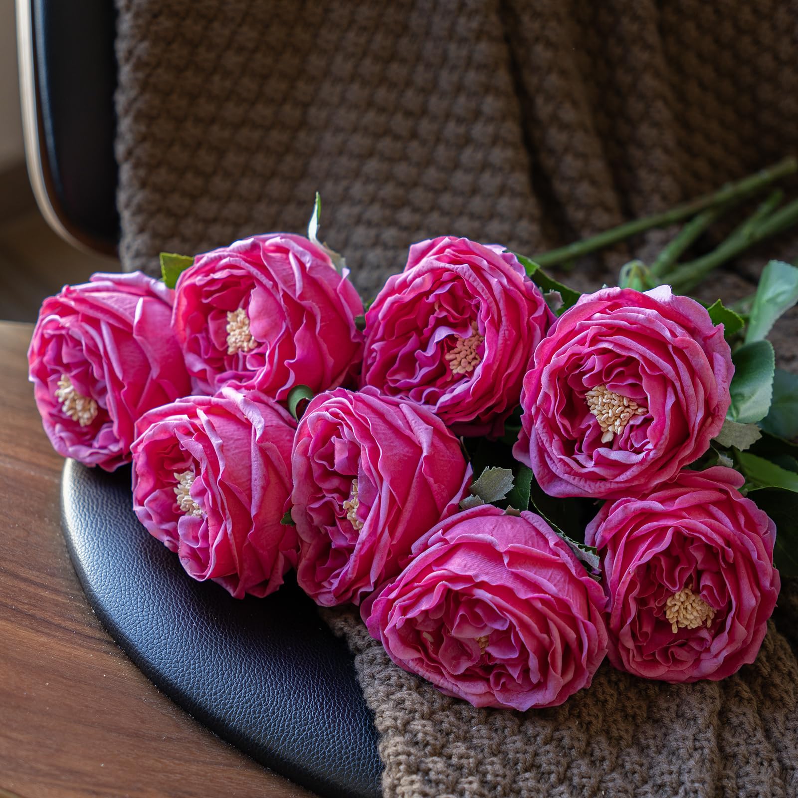 Real Touch Artificial Flowers - 4pcs Latex Fake Roses & Peonies for Home Decor, Living Room, Wedding, Party, Table Centerpiece (Vivid Pink, Rose Red) - Lifelike Fake Flowers for Decoration