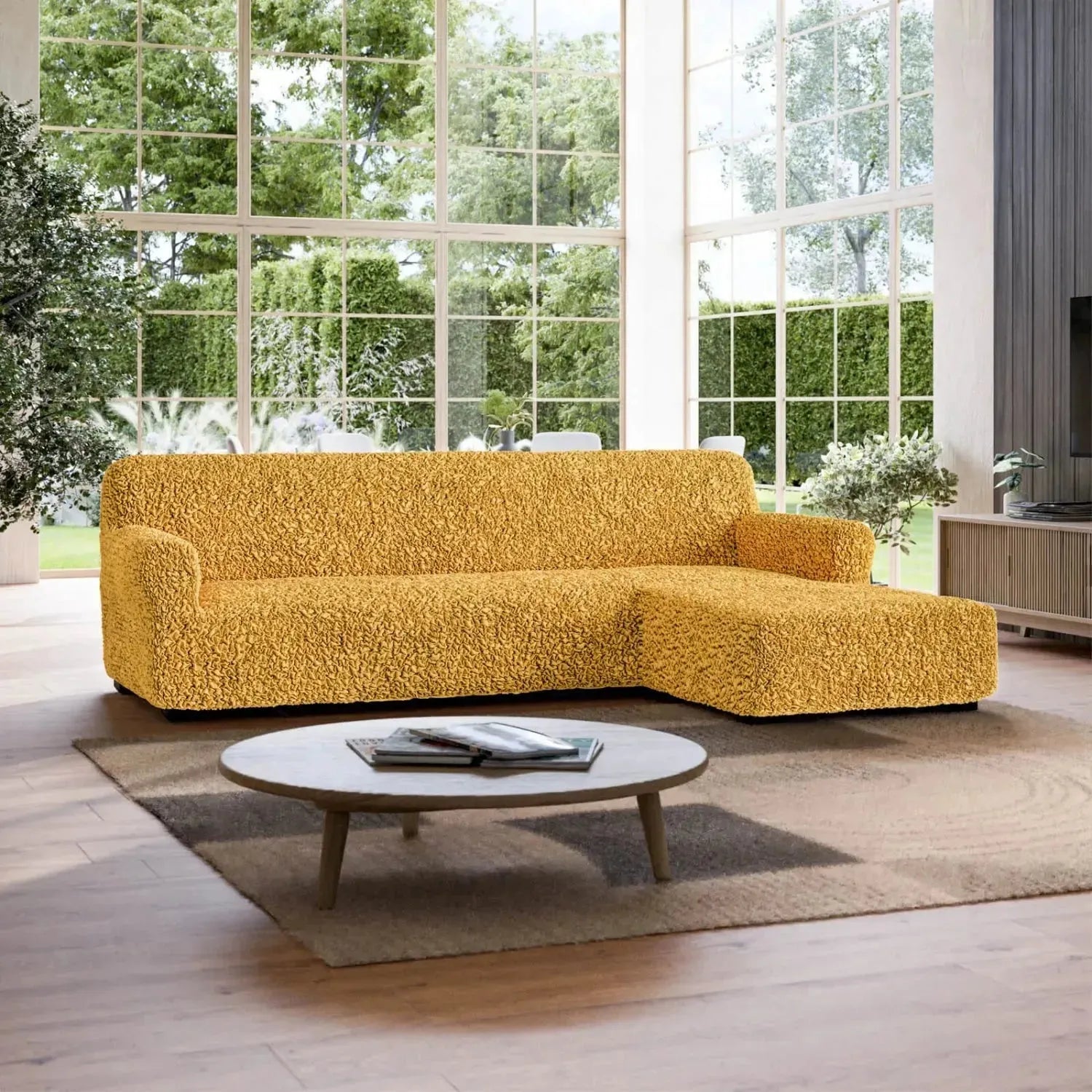 L Shaped Sofa Slipcover Right Chaise - Premium Fuco Cotton Stretchable Couch Cover - Perfect for Living Room, Sectional Sofa Protection & Home Decor