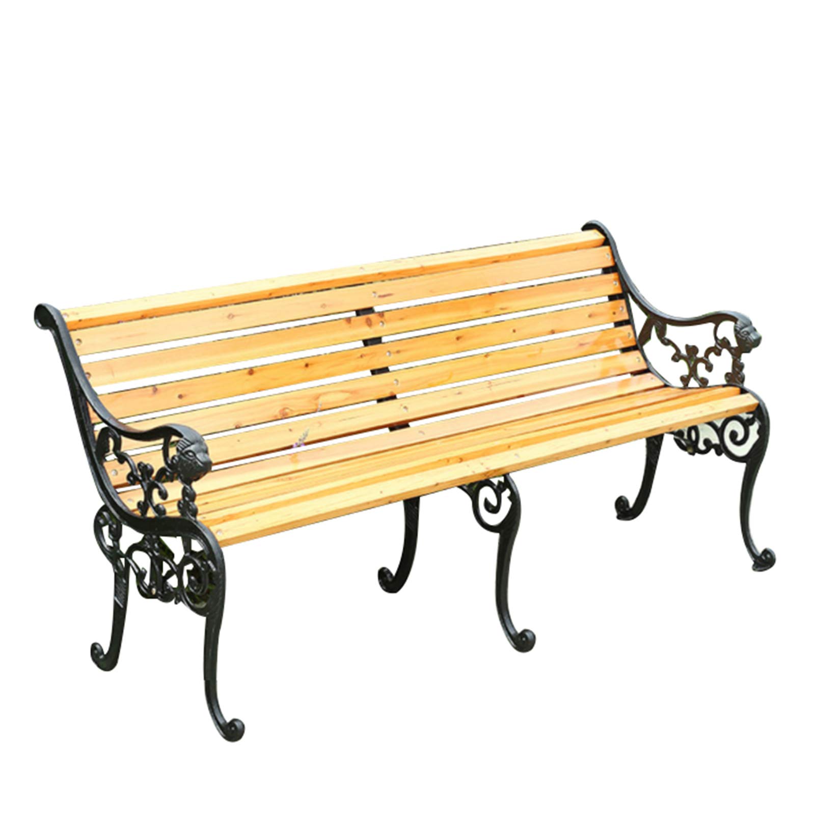 3-Seater Outdoor Park Bench - Weather-Resistant Solid Wood Slatted Seat with Backrest & Armrests - Cast Iron Frame Garden Terrace Bench - Perfect for Porches, Patios, Gardens and Public Parks