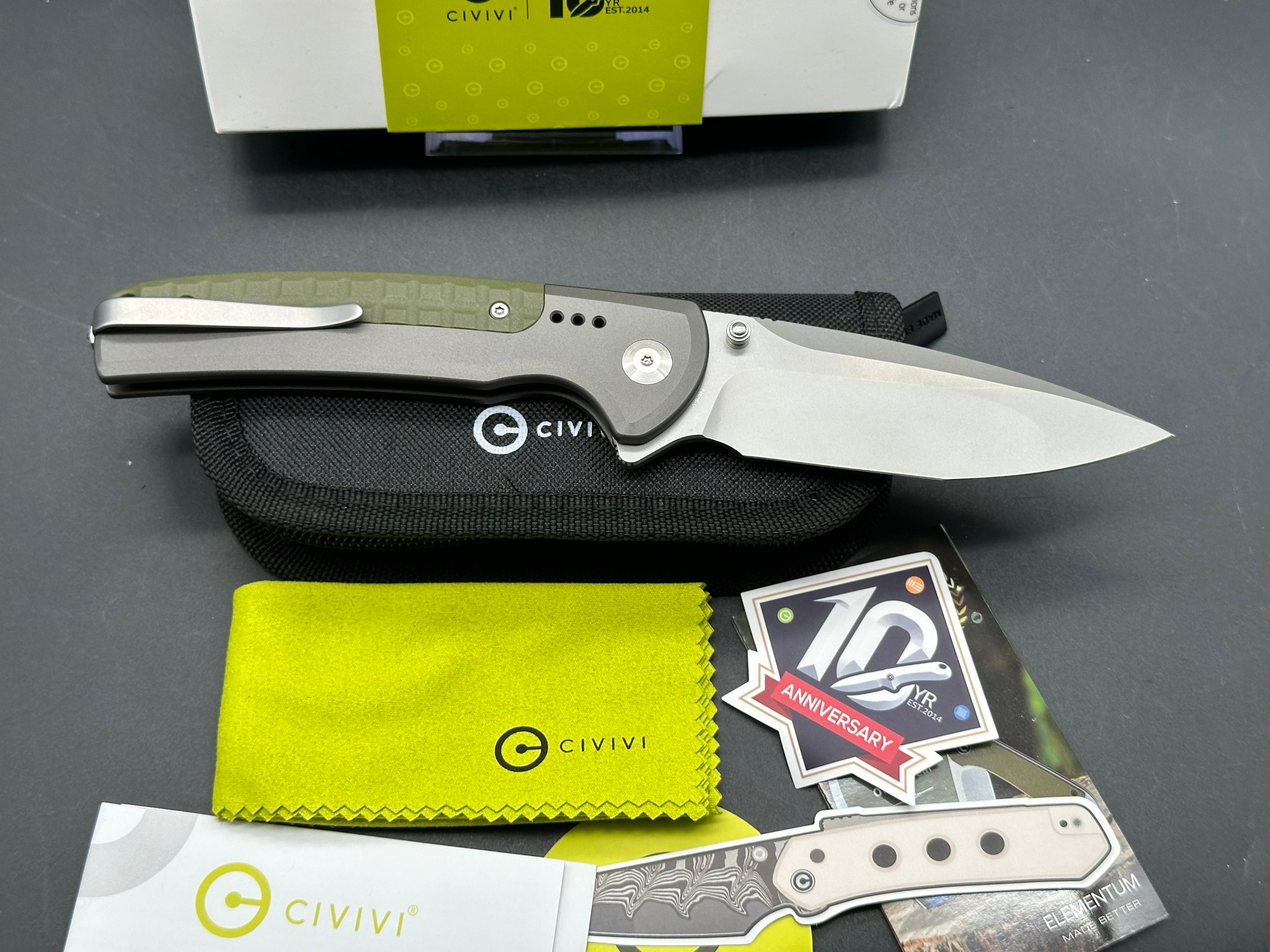 CIVIVI SENTINEL STRIKE II Folding Knife - Gray Aluminum Handle with OD Green Nitro-V Steel Blade - Plain Edge Tactical EDC Knife for Outdoor Camping, Hunting & Survival Gear