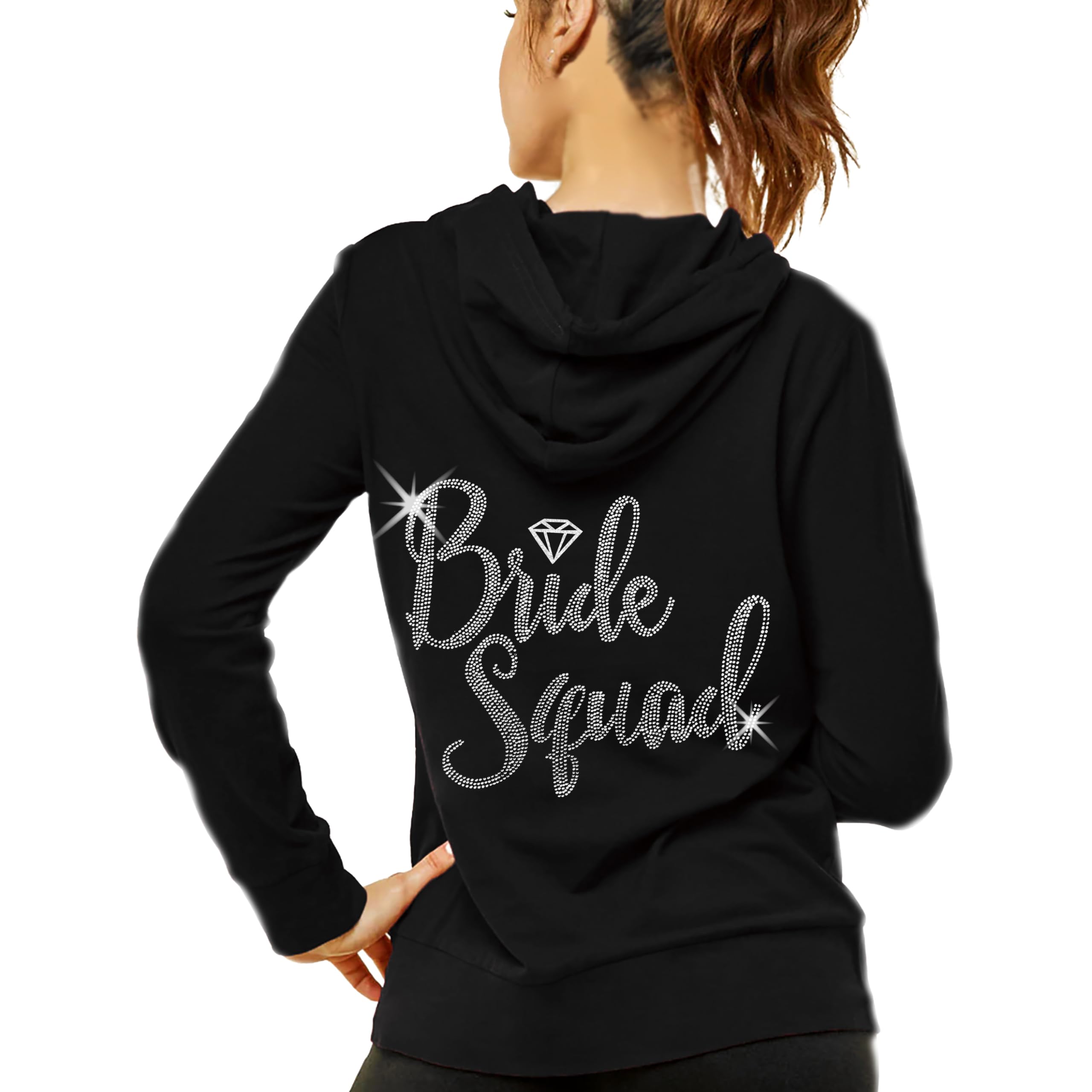 Sparkling Rhinestone Sash Bride Sweatshirt | Bride to Be Zip Up Hoodie for Bridal Shower, Bachelorette Party & Spa Day | Comfortable Wedding Party Apparel for Pre-Wedding Celebrations