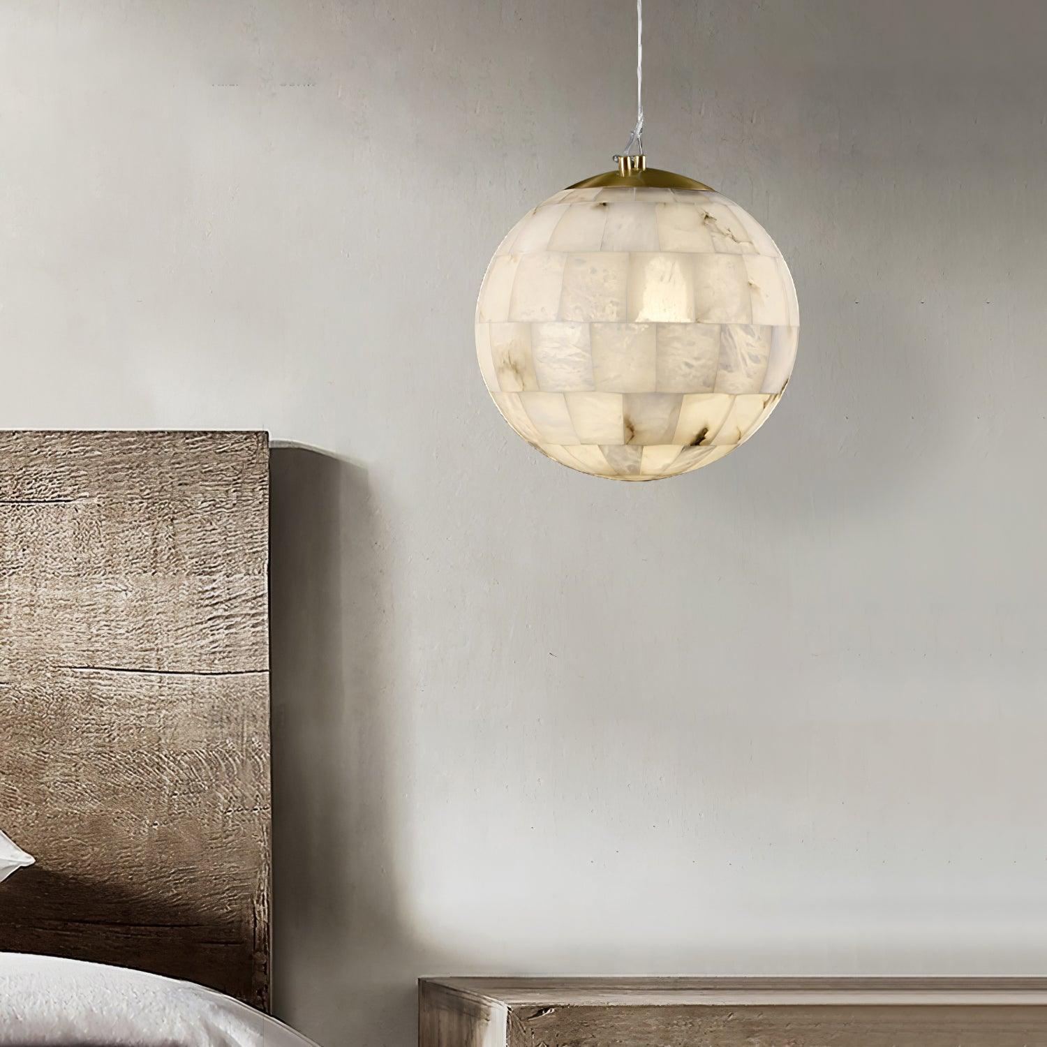 Alabaster Ball Pendant Light Fixture - Modern Handcrafted Glass Chandelier for Dining Room, Kitchen Island & Bedroom Lighting