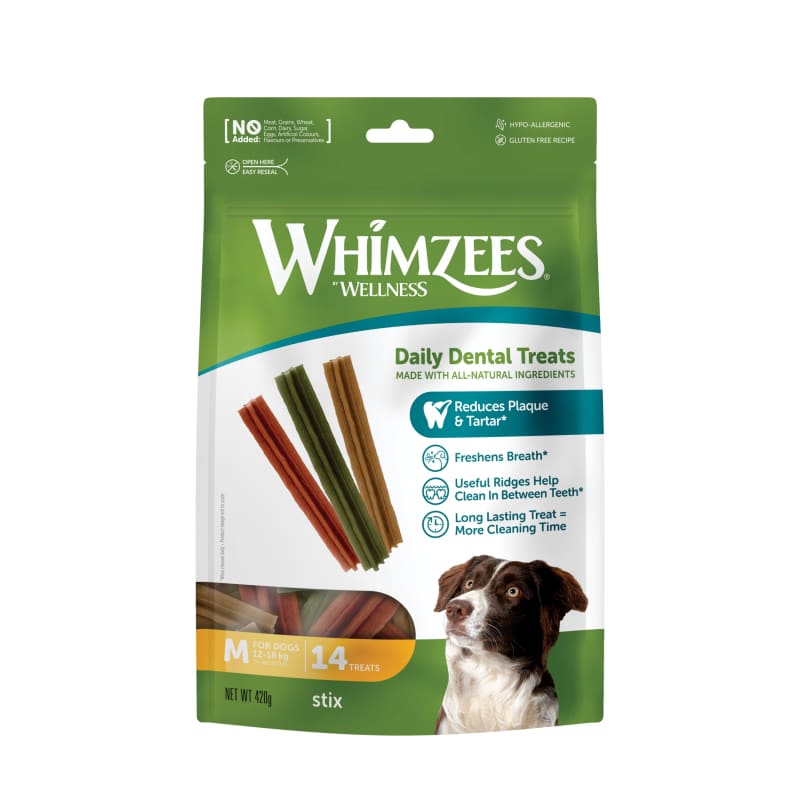 Whimzees Stix Natural Dental Dog Treats 420g - Grain Free, Vegan Chews for Small, Medium & Large Dogs - Promotes Oral Health & Fresh Breath - Perfect for Training, Rewards & Teeth Cleaning