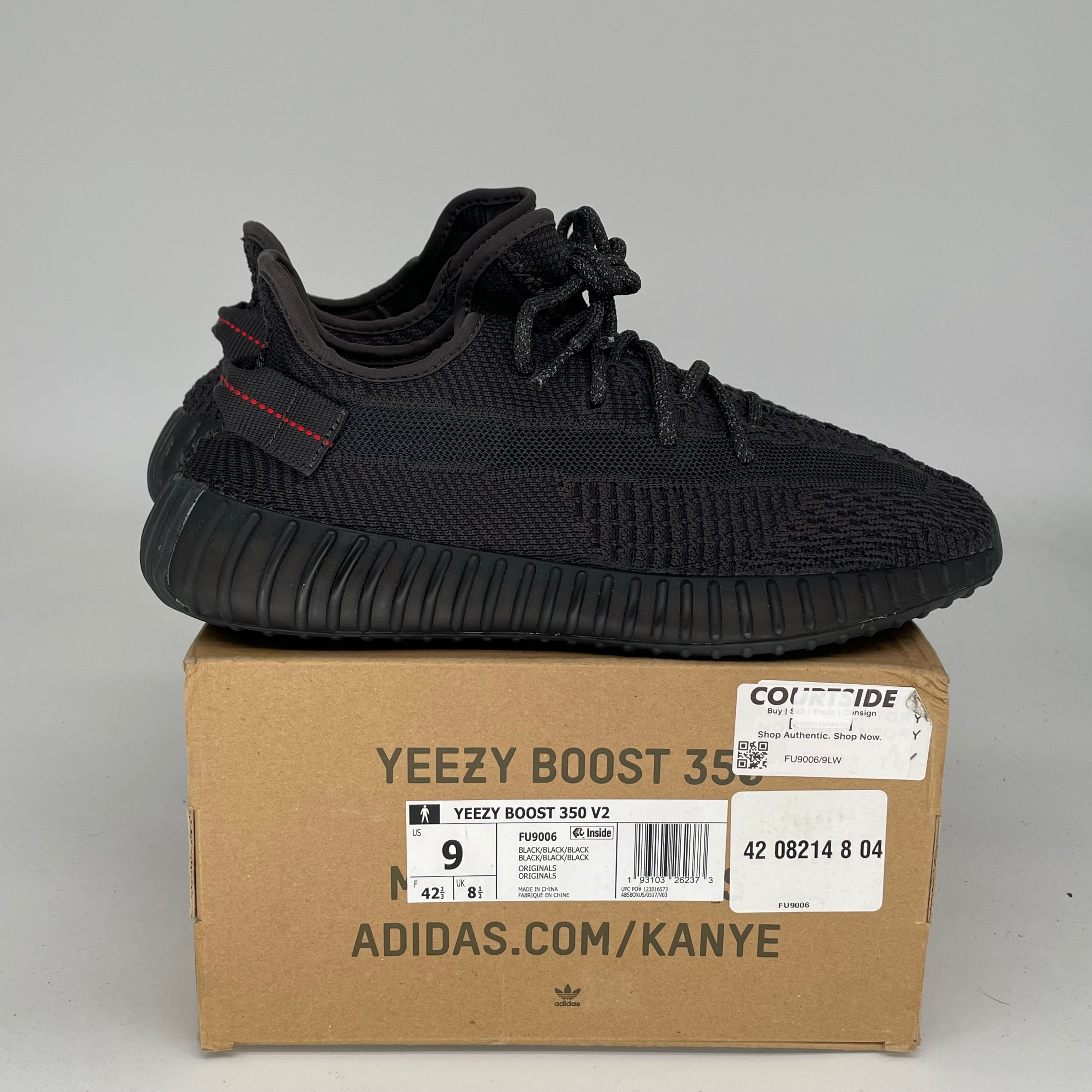 Adidas Yeezy Boost 350 V2 Black Non-Reflective Men's Running Shoes Size 9 - Style Code FU9006 | Perfect for Casual Wear, Gym & Street Fashion