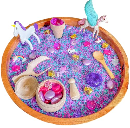 Unicorn Sensory Bin for Kids - Montessori Sensory Play Toys with Rainbow Beads & Fidget Tools - Perfect for Autism Therapy, Toddler Learning & Birthday Gifts (Sensory Bin Not Included)