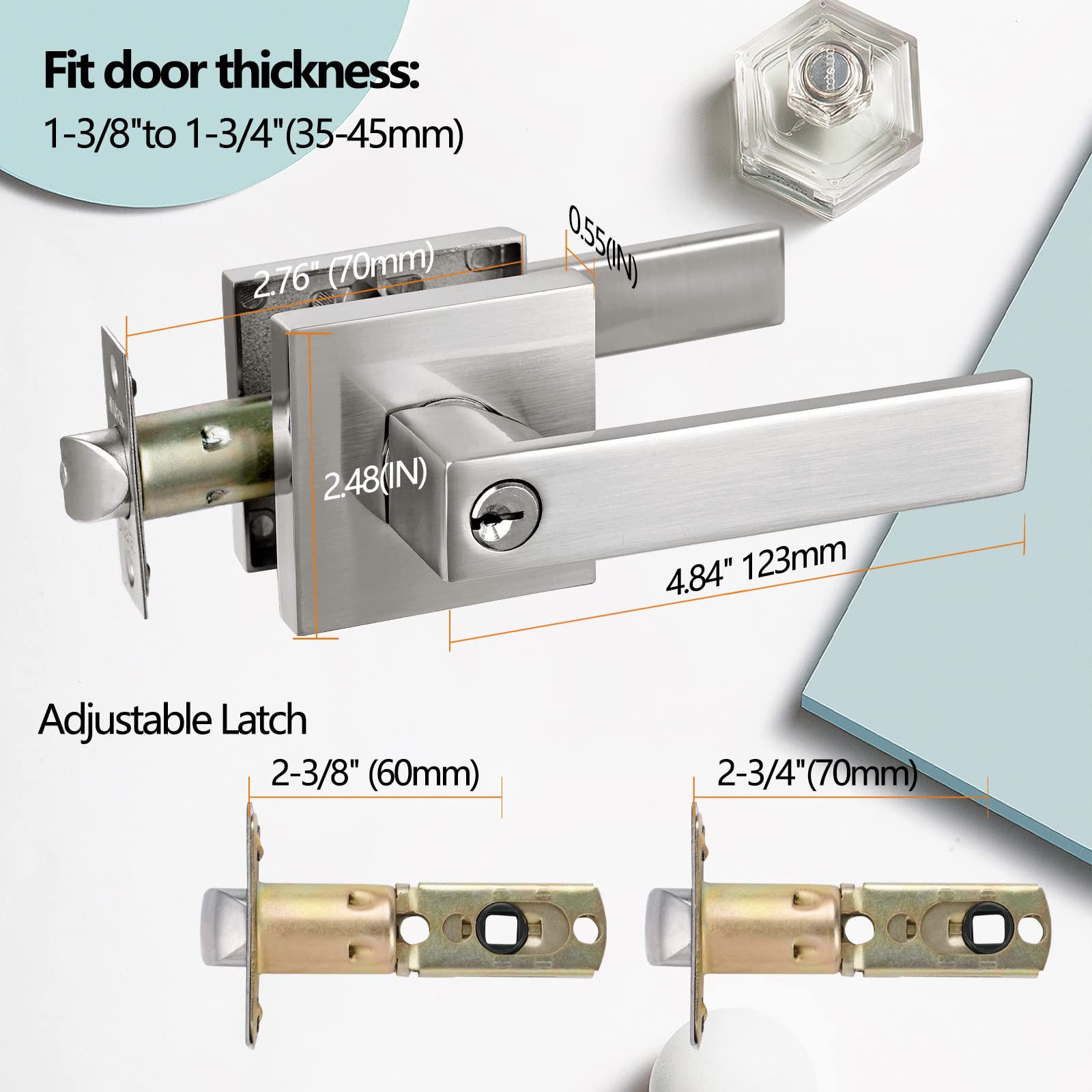 Heavy Duty Keyed Entry Lever Lock for Exterior Front Door - Satin Nickel Finish Handle - Secure Home & Office Entry - Perfect for Residential & Commercial Properties