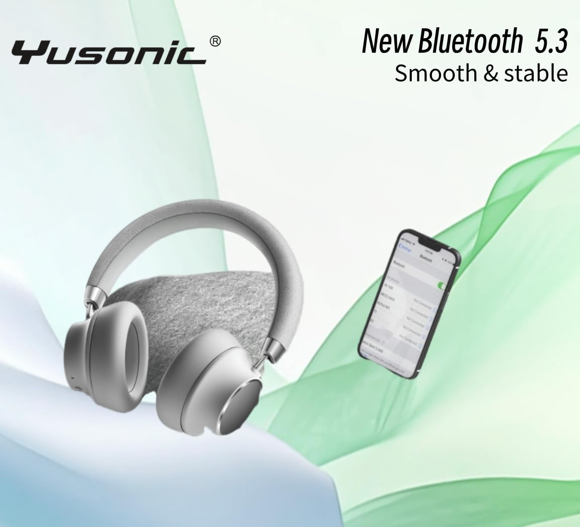 Premium Over-Ear Bluetooth Headphones with Active Noise Cancelling, Built-in Mic & 50H Playtime - HiFi Stereo Sound, Deep Bass & Rotating Ear Cups for Home, Office, PC & Mobile Devices (Silver) - Perfect for Work, Travel & Gaming