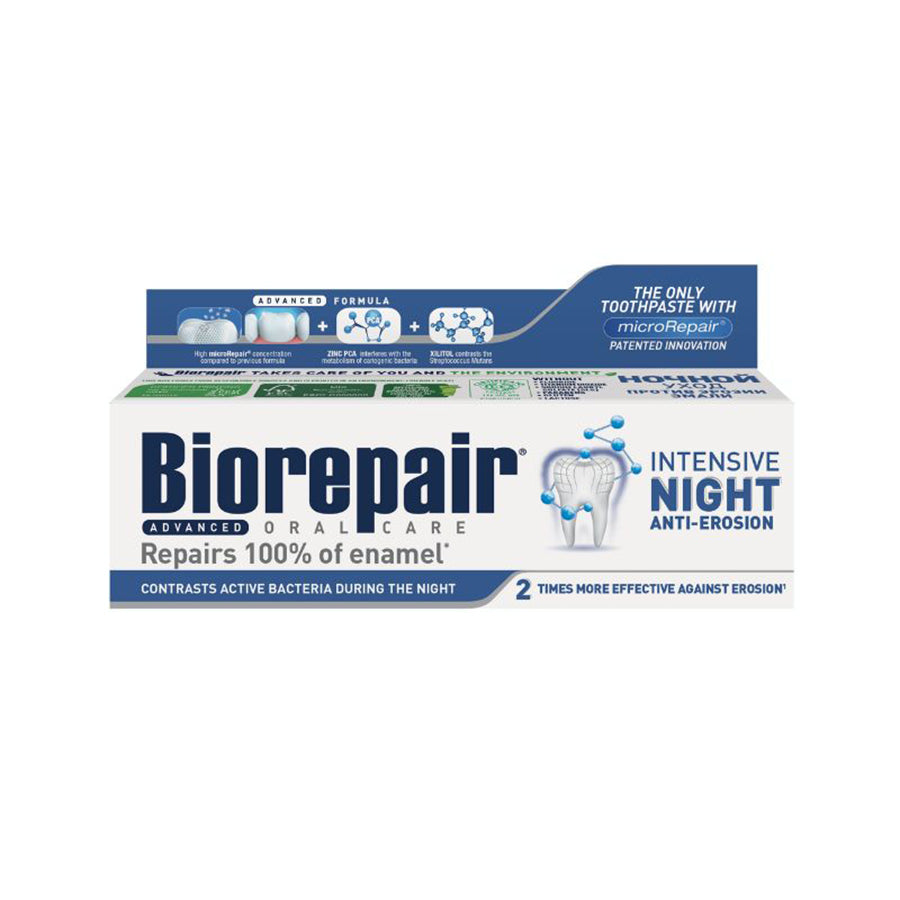BIOREPAIR Advanced Intensive Night Toothpaste for Teeth Whitening & Enamel Repair - 75mL | Anti-Cavity & Sensitivity Relief | Perfect for Nighttime Oral Care Routine