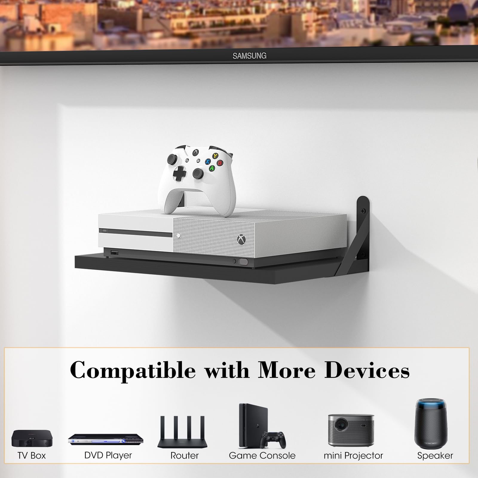 Wall Mount Mini Projector Shelf - Floating Black Projector Holder Stand Accessories for Home Theater & Office Presentations
