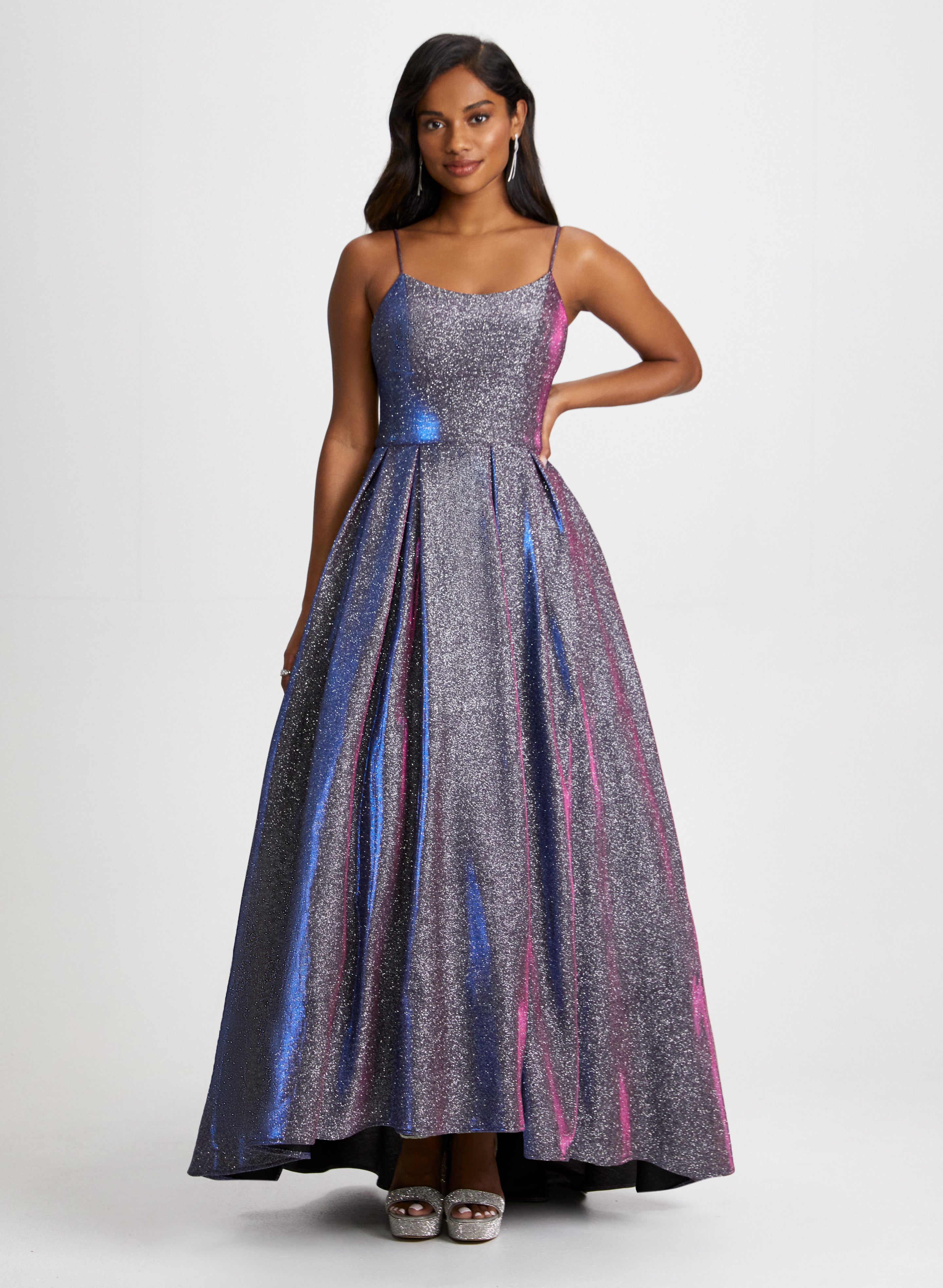 Elegant Asymmetrical Metallic Ball Gown for Prom, Evening Party & Formal Events - Shimmering A-Line Dress for Women