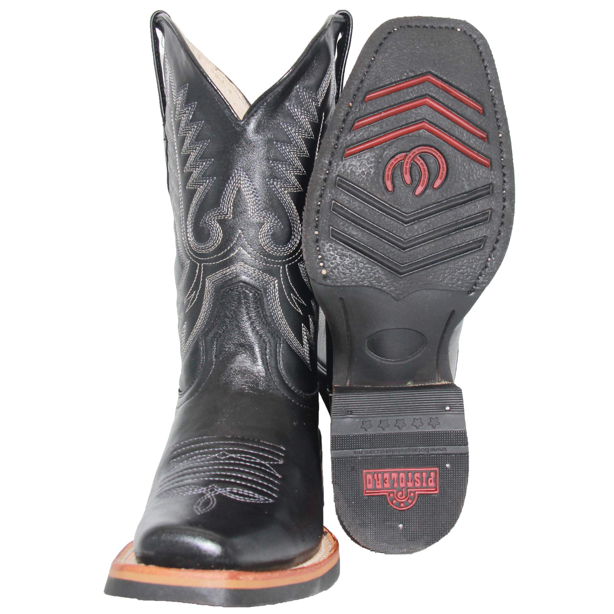 **Men's Genuine Leather Square Toe Cowboy Boots - Black Western Boots for Men | Durable & Stylish for Rodeo, Country Music, and Casual Wear**