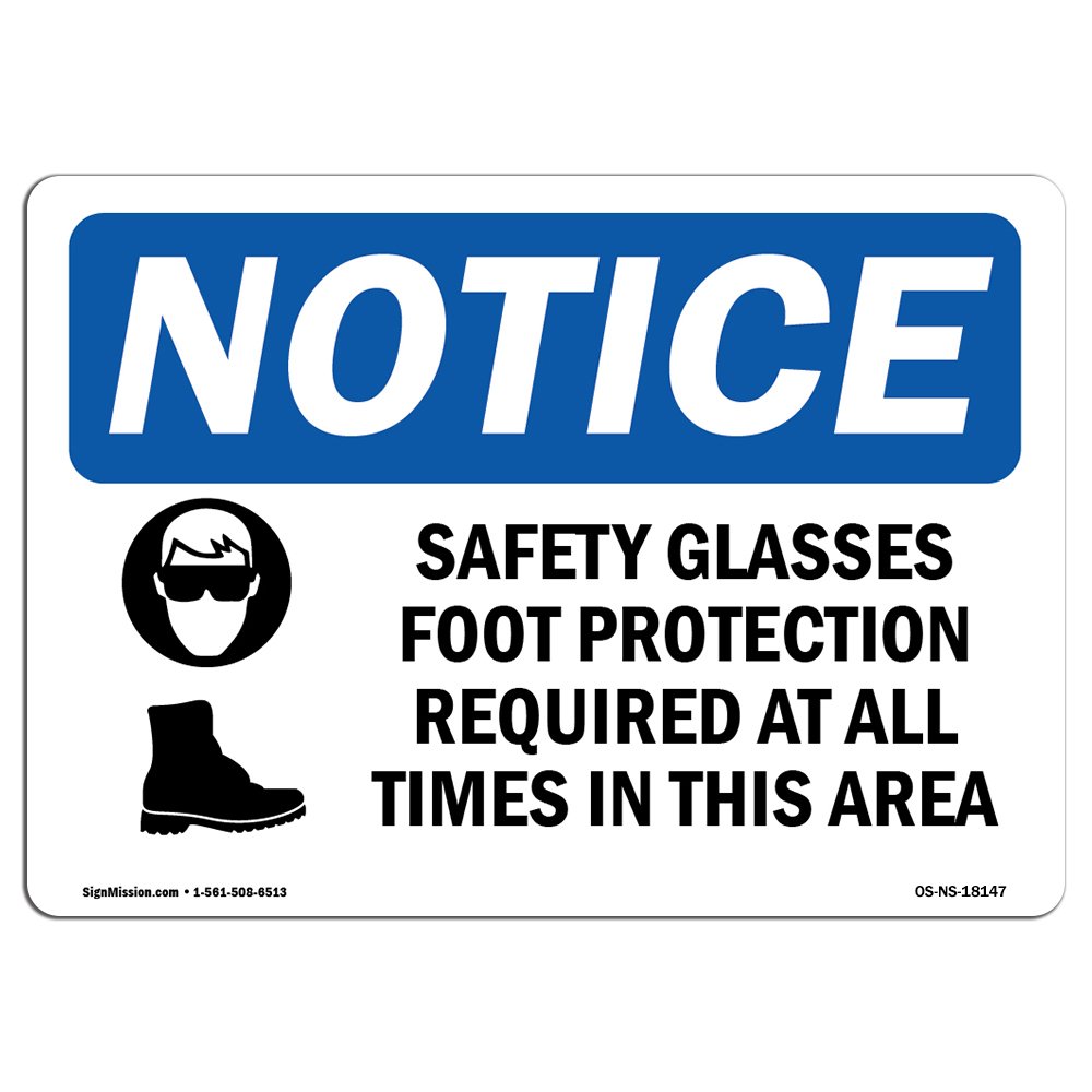 OSHA Safety Sign - Safety Glasses & Foot Protection Required | Durable Aluminum Warning Sign for Construction Sites, Warehouses & Work Areas | Made in USA | Ideal for Workplace Safety Compliance & Hazard Awareness