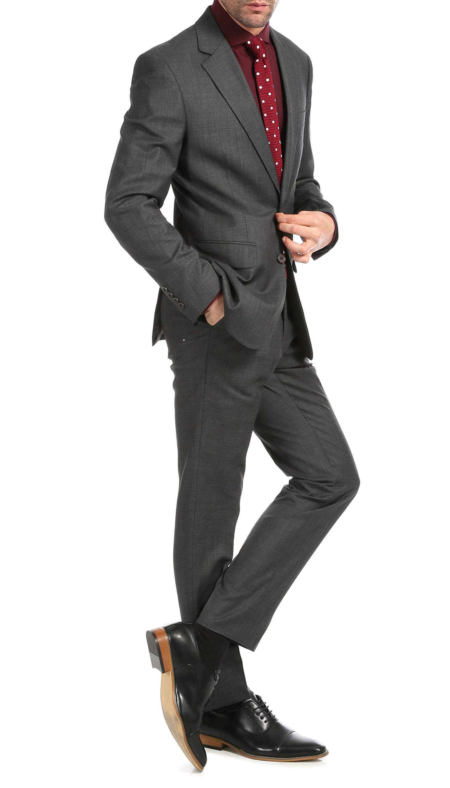 Slim Fit Notch Lapel Men's Suit 2-Piece Set with Flat-Front Dress Pants | Formal Business Attire for Weddings, Interviews & Office Wear