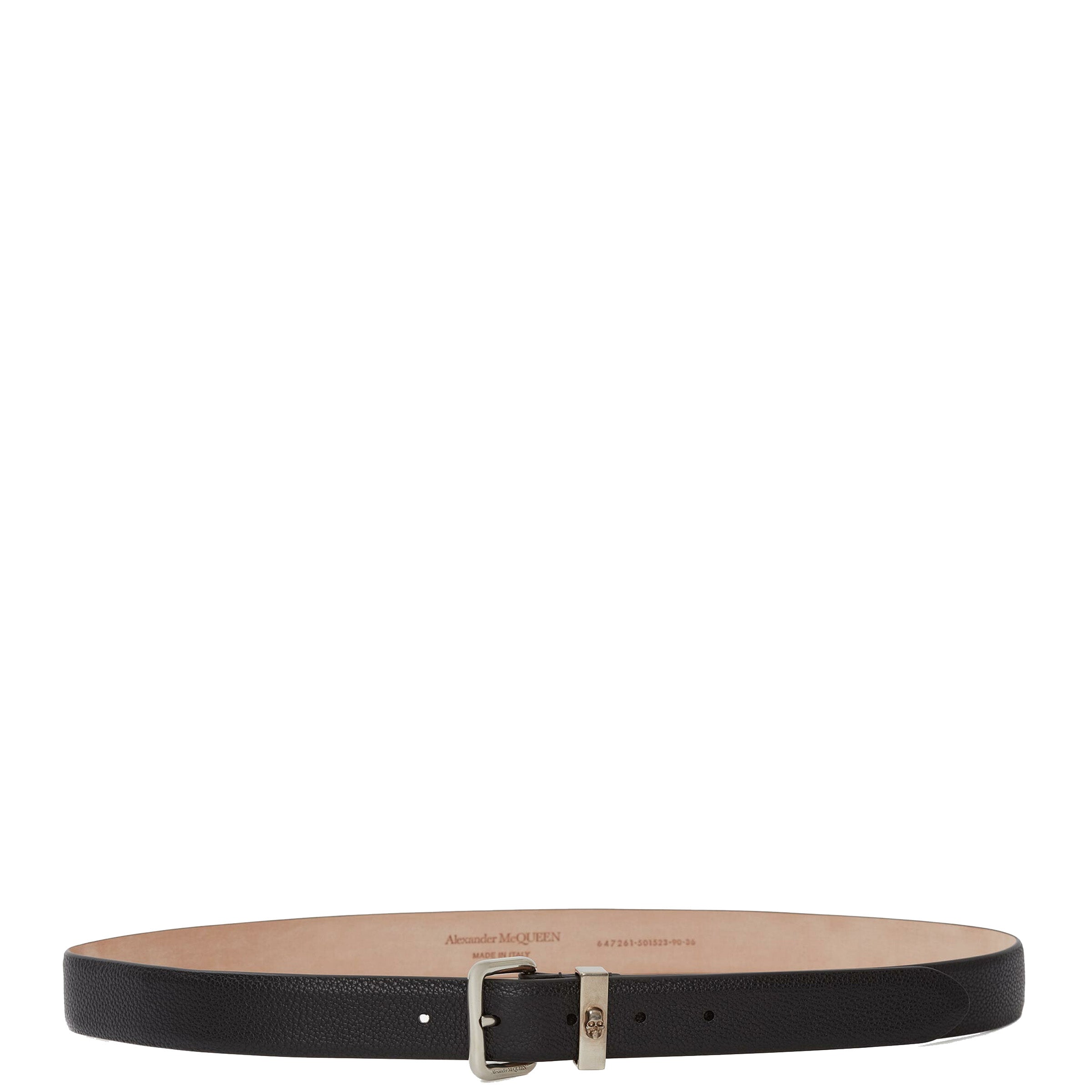 Men's Black Smooth Skull Identity Belt - Stylish Gothic Punk Accessory for Jeans, Pants & Costume Outfits
