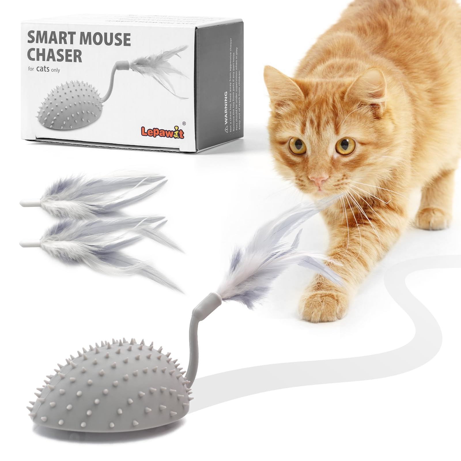 Interactive Cat Toys for Indoor Cats - Automatic Moving Electric Mouse with Feather Tail, USB Rechargeable Cat Exercise Toy - Perfect for Playtime, Hunting Simulation & Keeping Your Cat Active