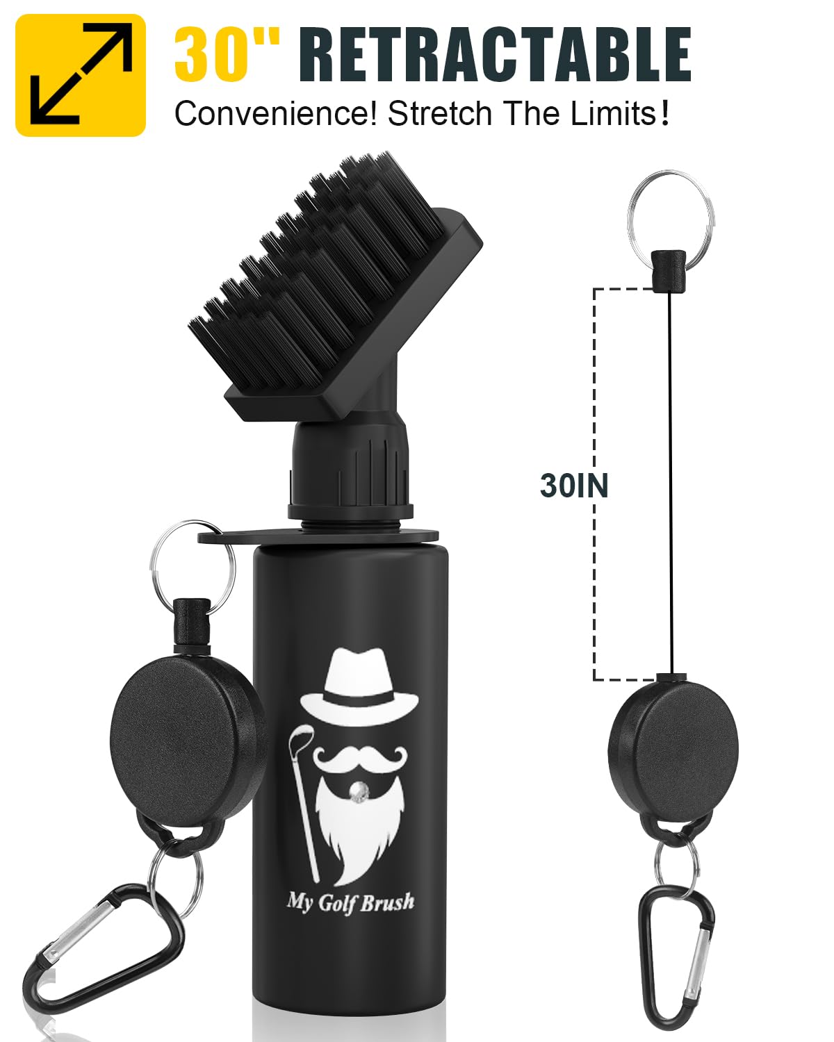 PARIGO Golf Club Cleaner Brush - Retractable Water-Resistant Grip Scrub Kit with Clip | Golf Accessories for Men & Gifts for Dad, Him, Valentine's Day | Perfect for Cleaning Irons, Woods & Putters on the Course or Driving Range