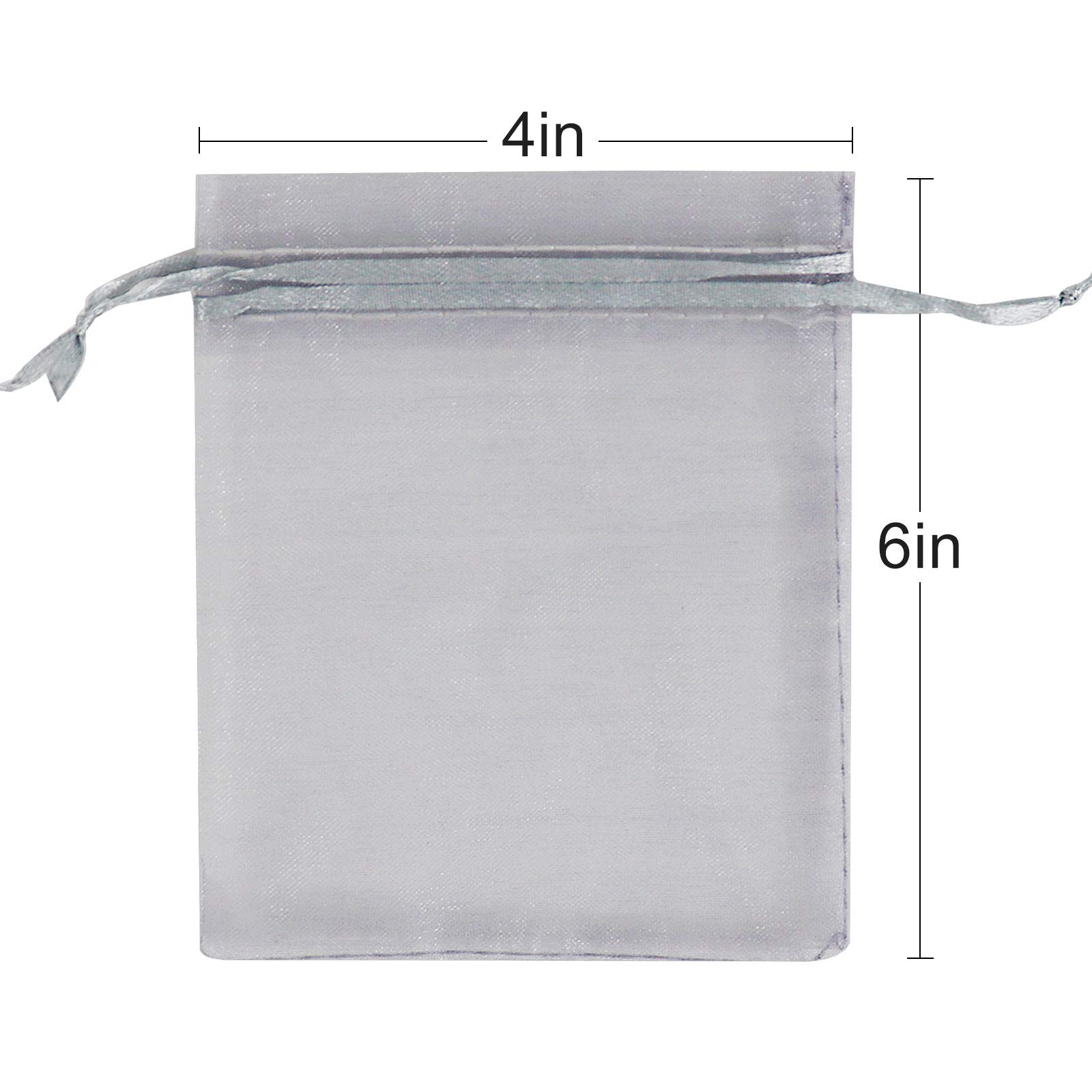 Lautechco 100Pcs 4x6 Inch Gray Organza Drawstring Gift Bags - Premium Mesh Favor Pouches for Christmas Presents, Wedding Favors, Party Giveaways & Jewelry Packaging