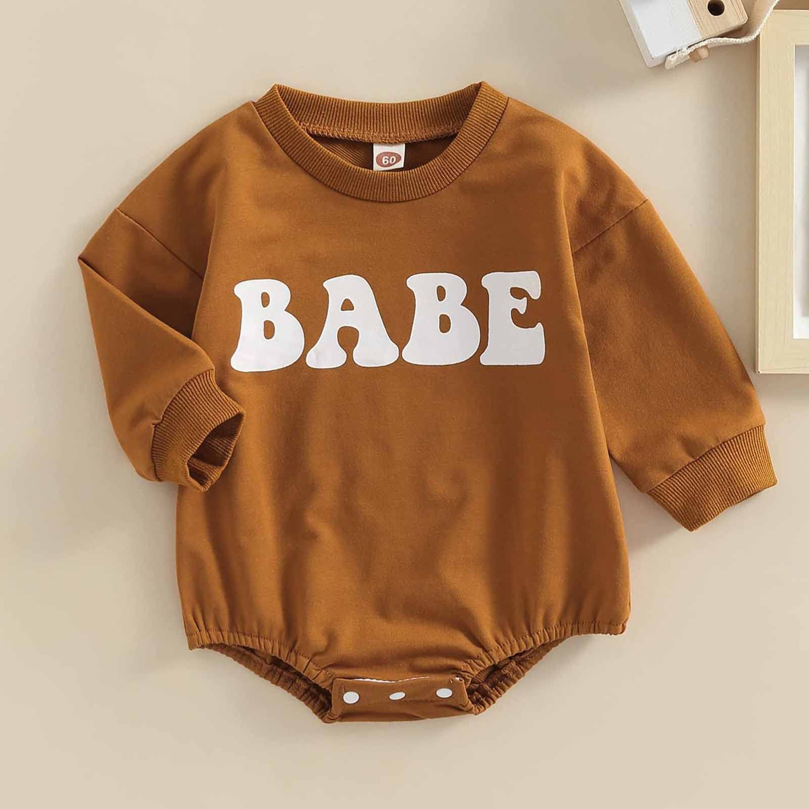 Baby Girl & Boy Long Sleeve Crewneck Romper - Cute Letter Print Sweatshirt Outfit for Newborns | Fall Winter Infant Clothes for Playdates & Family Photos