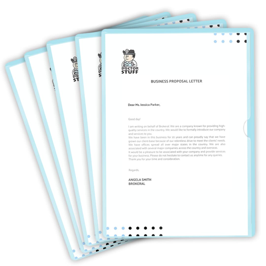 Premium L-Type Vinyl Plastic File Folders - 100 Pack Letter Size, Light Blue with Clear Front Pocket | Document Organizer for Home Office, Medical Records & School Projects | Durable File Folders for Filing, Storage & Organization