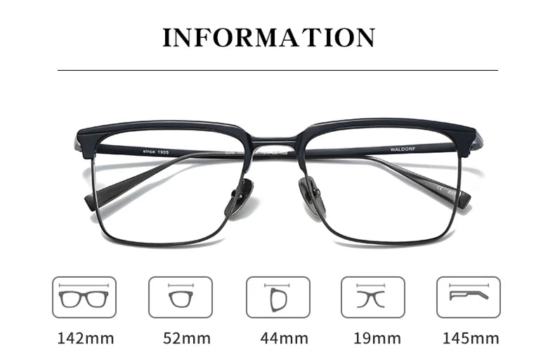 Unisex Black Titanium Square Eyeglasses Full Rim Glasses - Stylish & Durable for Work, Reading & Fashion