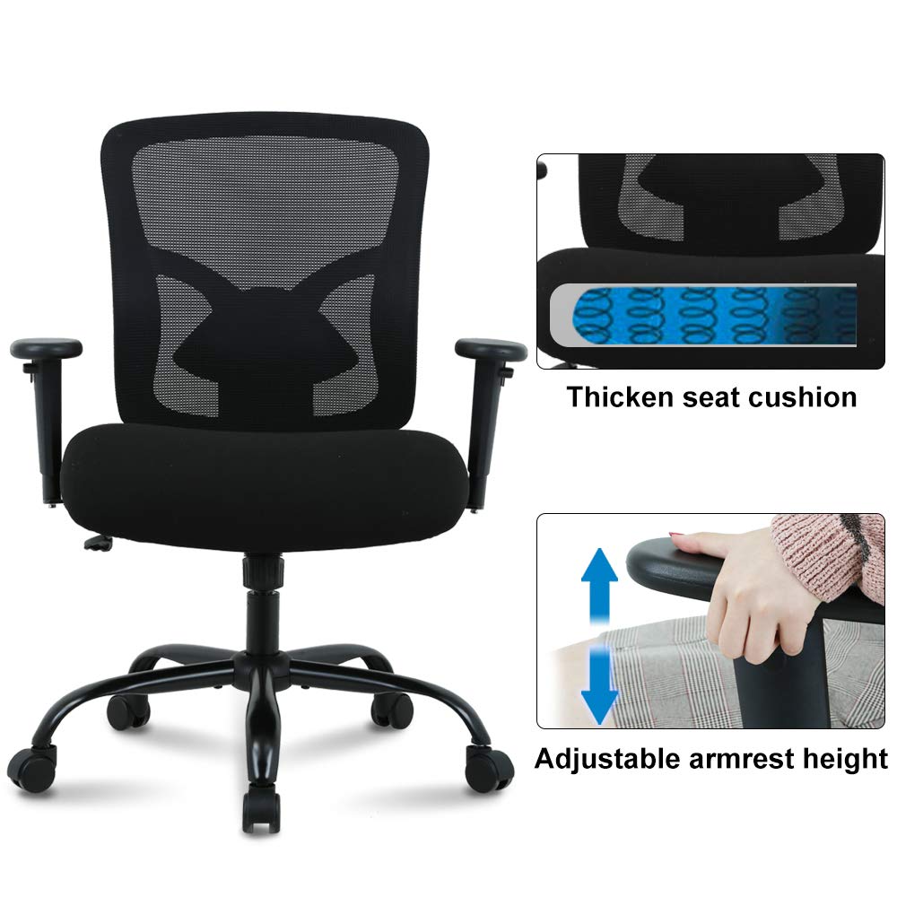 Big and Tall Office Chair Heavy Duty Computer Chair 400LBS Capacity - Ergonomic High Back Mesh Chair with Lumbar Support & Rolling Swivel - Perfect for Home Office, Gaming, and Workspace (Black)