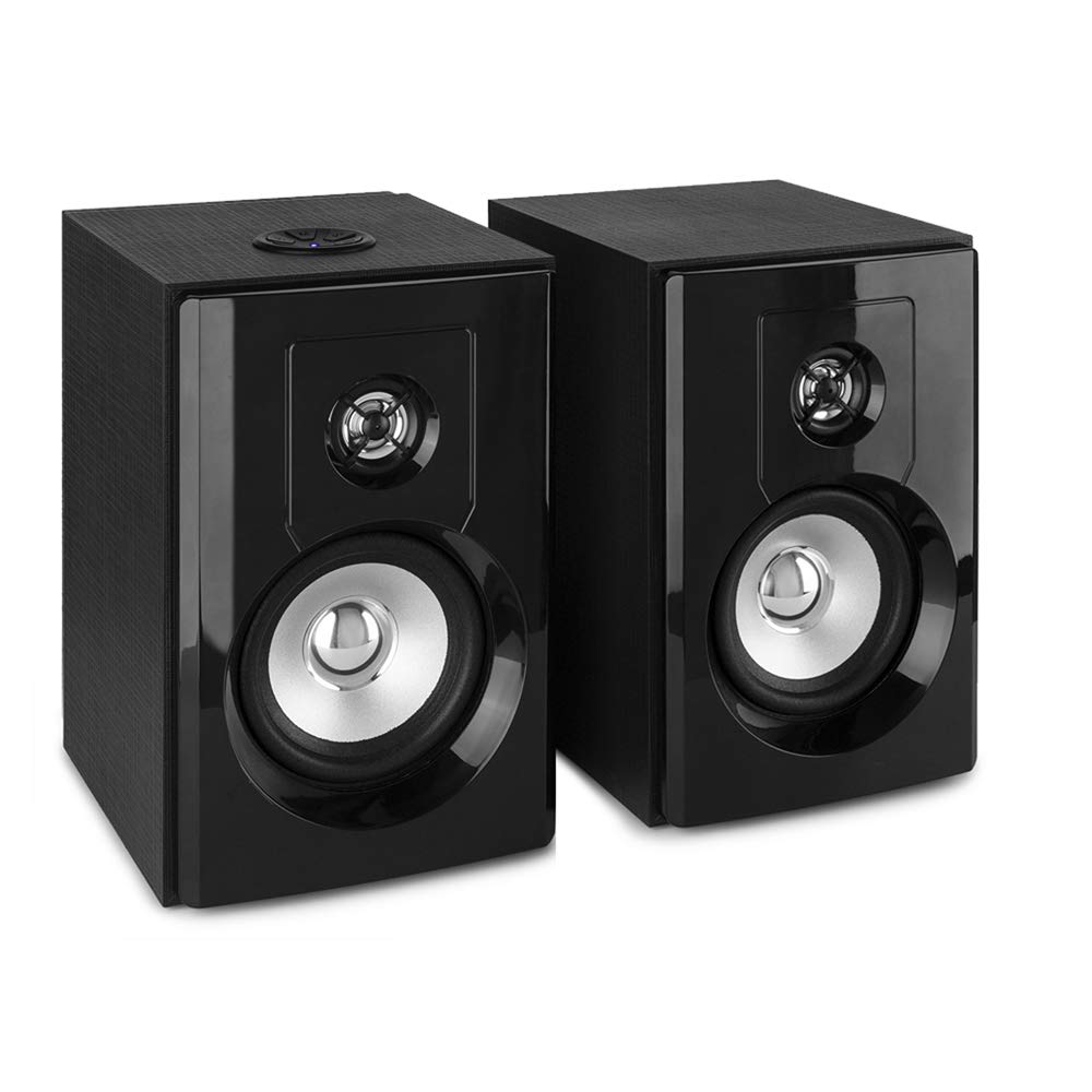 VONYX Fenton RP162D Walnut Bluetooth Record Player with SHF404B Active Bookshelf Speakers - Wireless Turntable System, Vinyl to MP3 Converter, 3-Speed Belt-Drive for Home Entertainment & Music Lovers