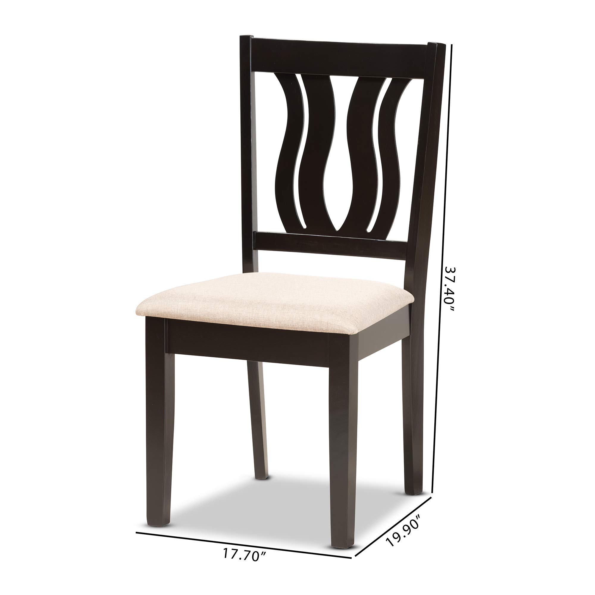 Baxton Studio Fenton Dining Chair Set - 2-Piece Upholstered Sand Fabric Chairs with Dark Brown Wood Finish | Modern Kitchen & Dining Room Furniture for Home Decor