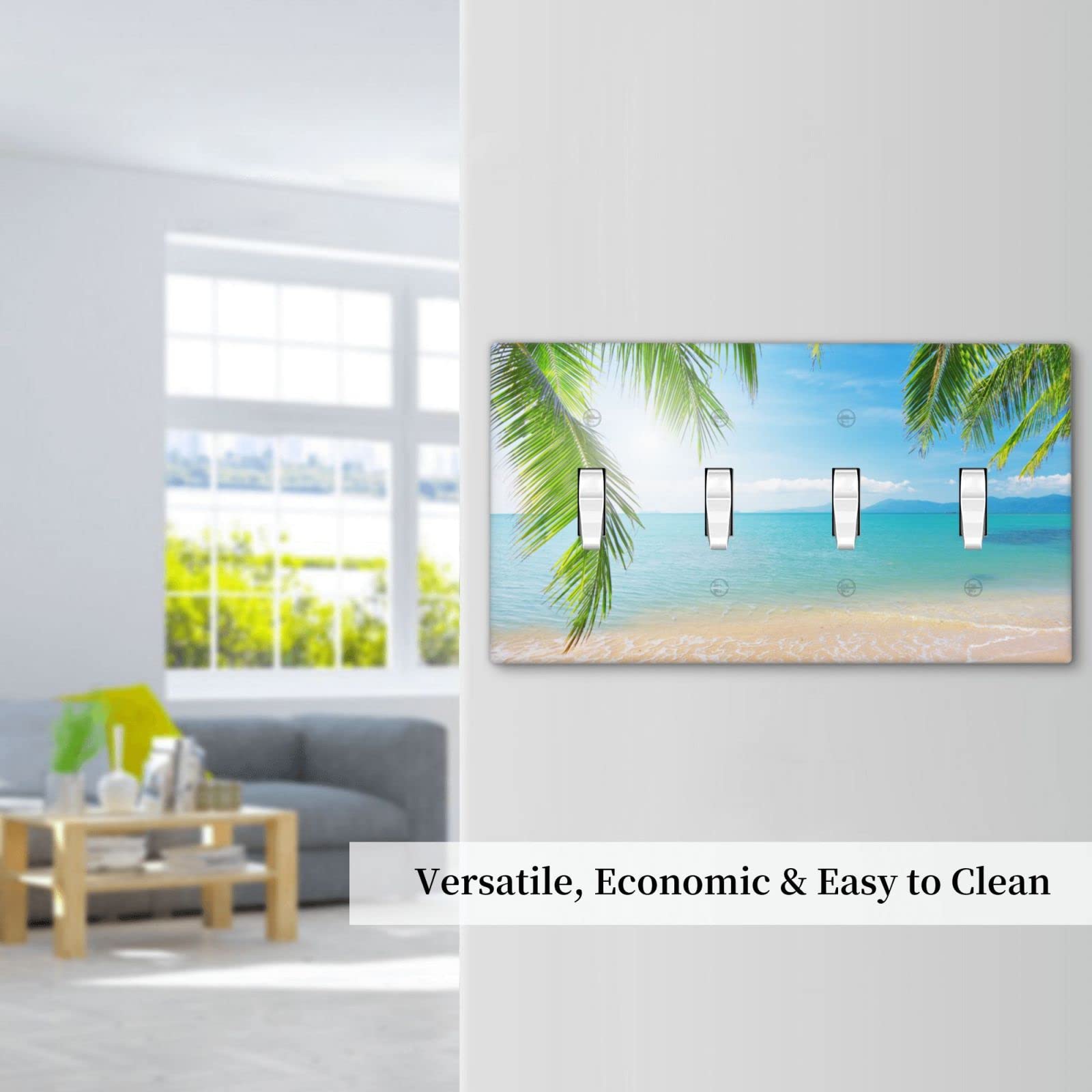 4 Gang Beach Ocean Decorative Light Switch Cover - 4.50 x 8.0 Inch Wall Plate for Toggle Switches - Perfect for Coastal Home Decor, Bathroom, Bedroom & Living Room