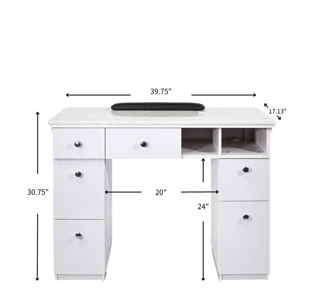 Professional Napa Manicure Table in White & Silver - Portable Nail Salon Table for Home & Spa Use - Perfect for Manicures, Pedicures, and Nail Art Services