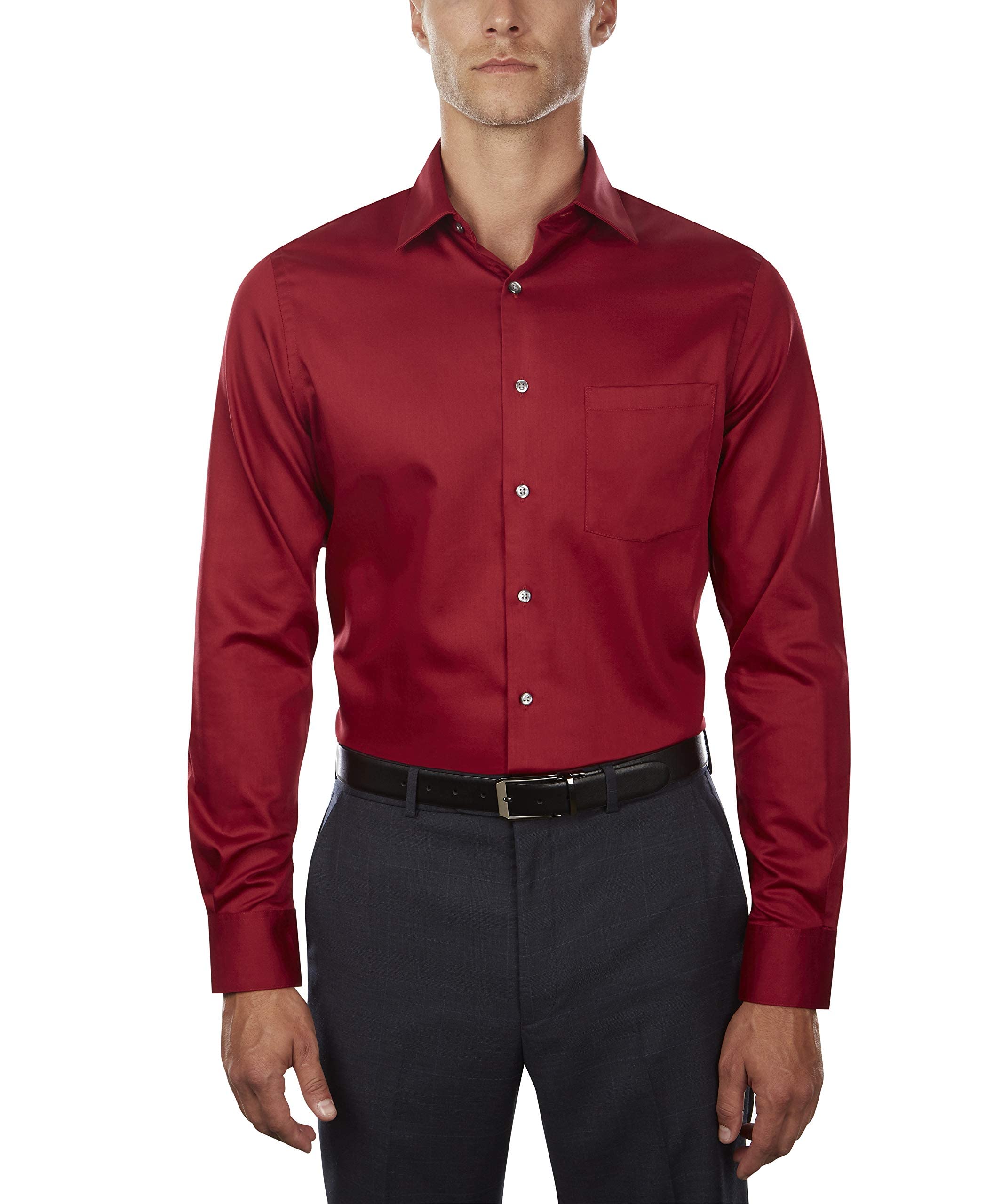 Van Heusen Men's Slim Fit Dress Shirts - Lux Sateen Stretch Solid Spread Collar Button Down Shirt for Business & Formal Occasions