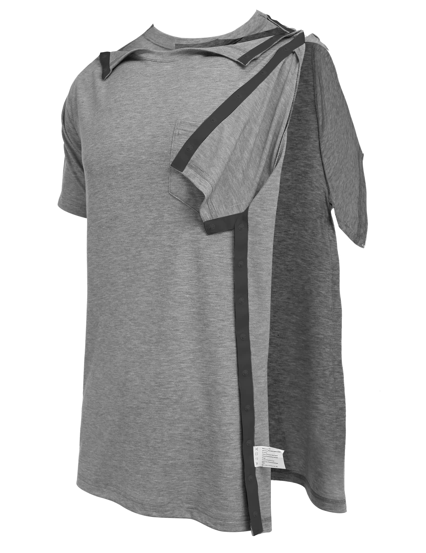 Deyeek Men's Post Shoulder Surgery Shirts - Easy Open Snap Front Short Sleeve T-Shirt for Shoulder Recovery, Chemo Patients & Physical Therapy | Comfortable Adaptive Clothing for Hospital, Home Care & Rehabilitation