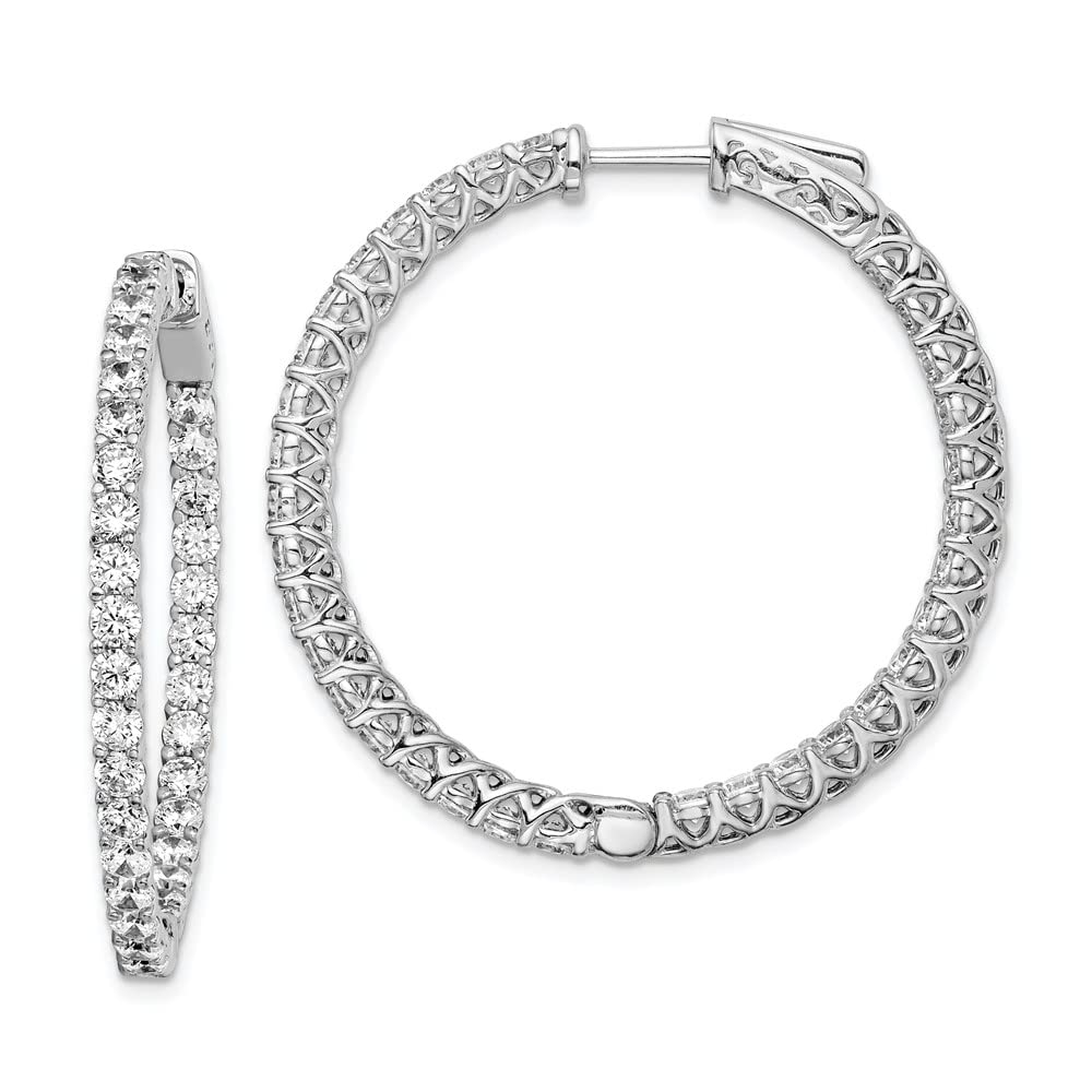 925 Sterling Silver 2.5mm Cubic Zirconia CZ Round Hinged Large Hoop Earrings for Women - Elegant Everyday & Party Jewelry Gift