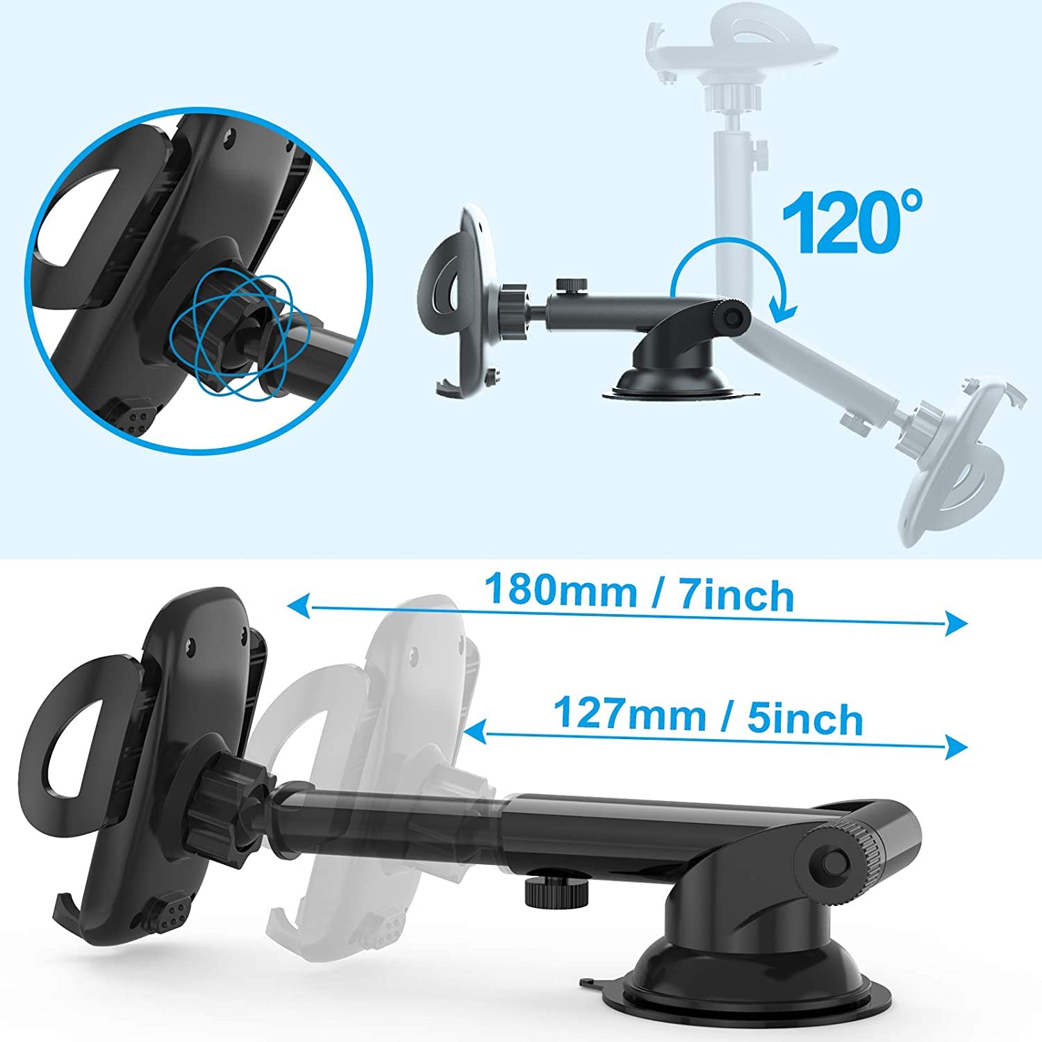 Premium Car Phone Mount Holder - Universal Dashboard & Windshield Cell Phone Stand for iPhone, Samsung & All Smartphones - Perfect for Hands-Free Driving & GPS Navigation