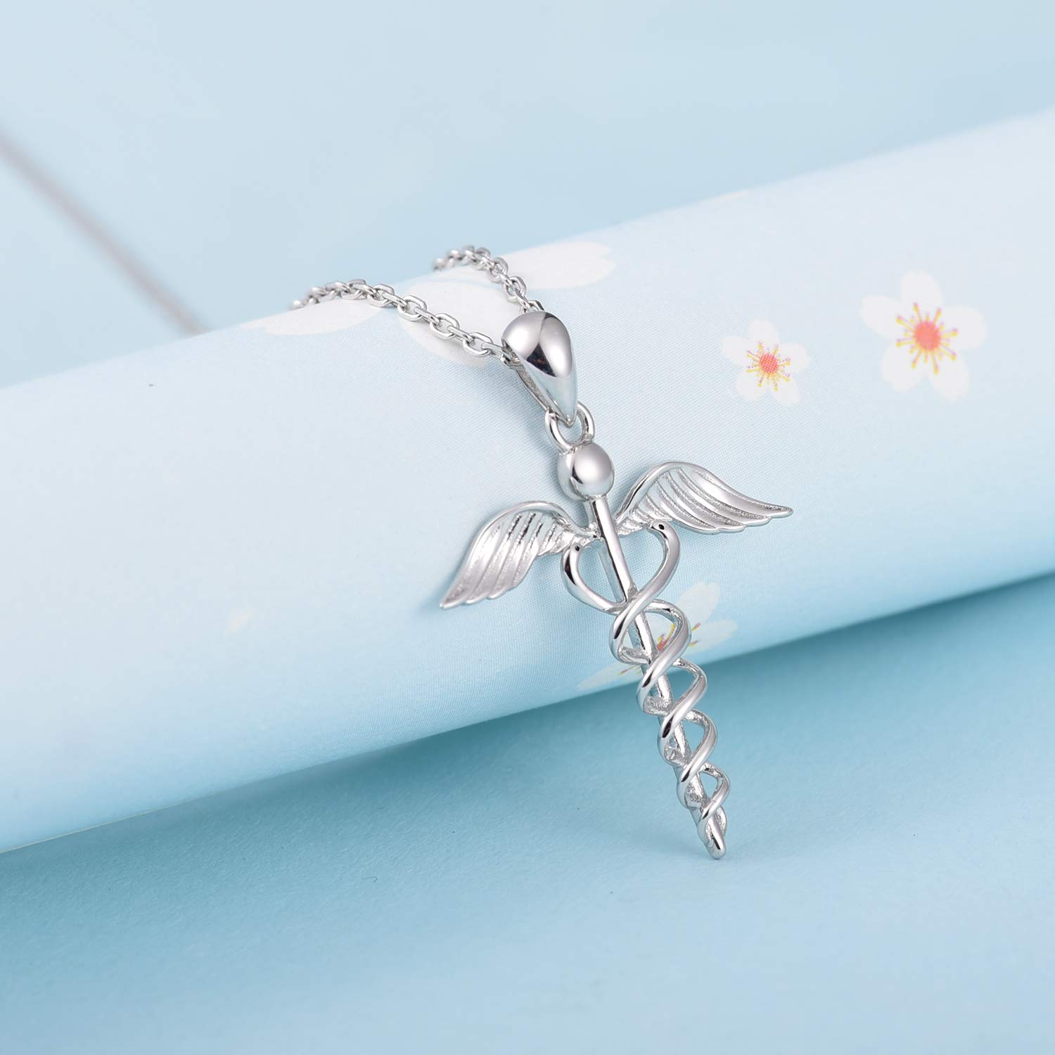 925 Sterling Silver Caduceus Pendant Necklace for Nurses & Doctors - Medical Jewelry Gift for Graduation, Appreciation or Everyday Wear