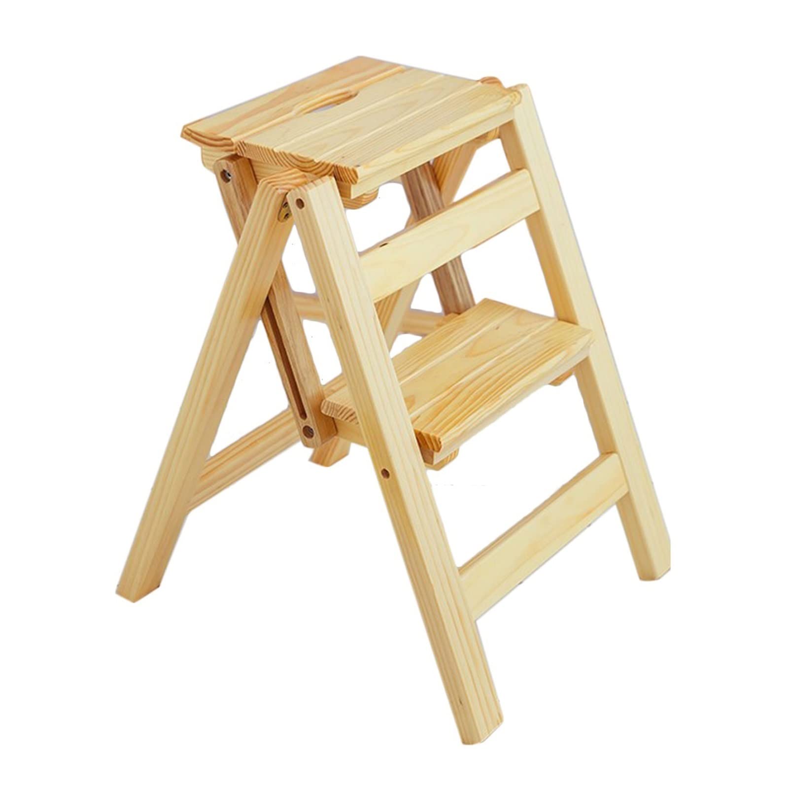 2-Step Wooden Folding Step Stool - Non-Slip Compact Ladder Chair for Indoor Use, Perfect for Kitchen, Bathroom, and Bookshelf Access