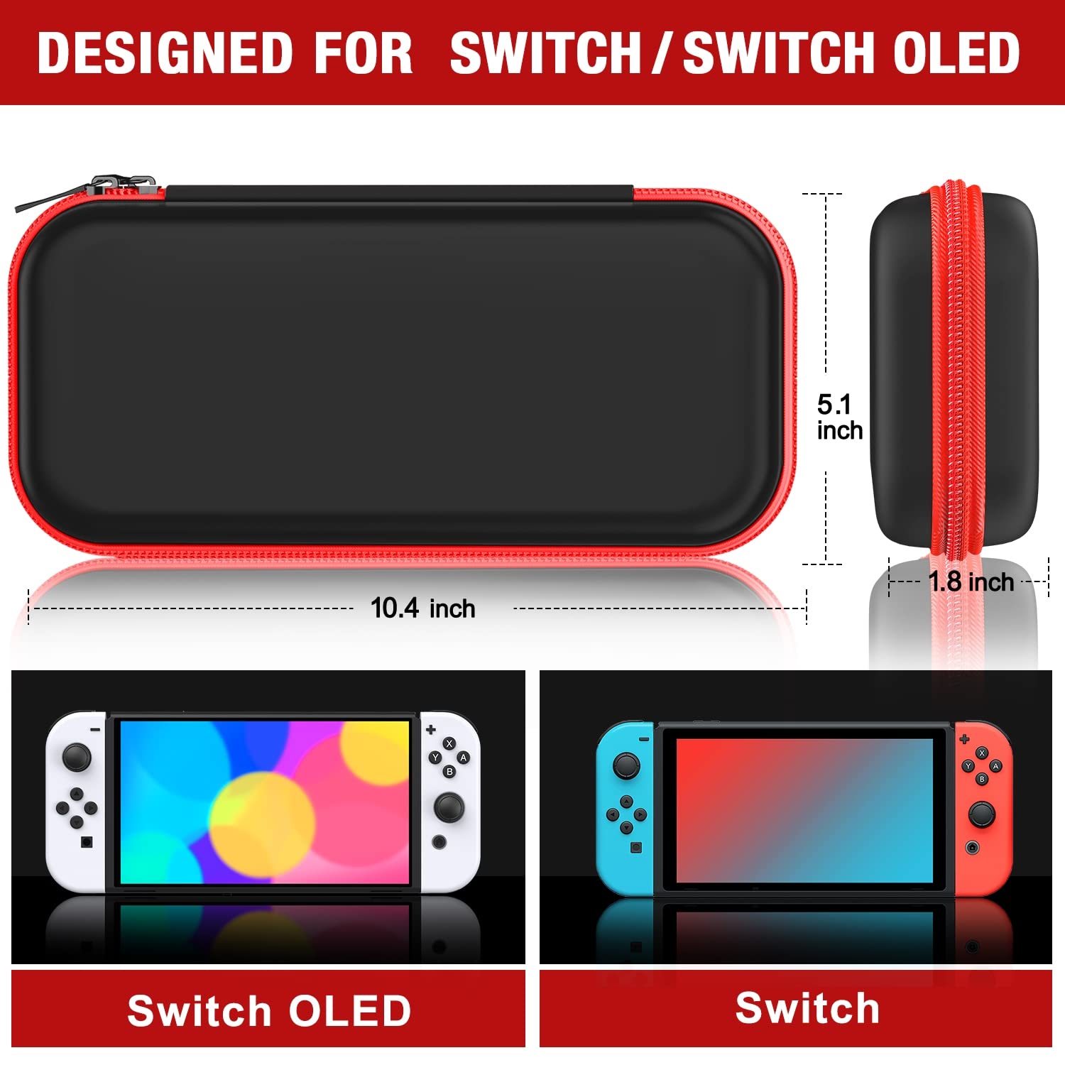 Premium Hard Shell Carrying Case for Nintendo Switch & OLED - Protective Travel Case with Storage for Accessories & Games (Black) | Perfect for Gaming On-The-Go & Travel Protection